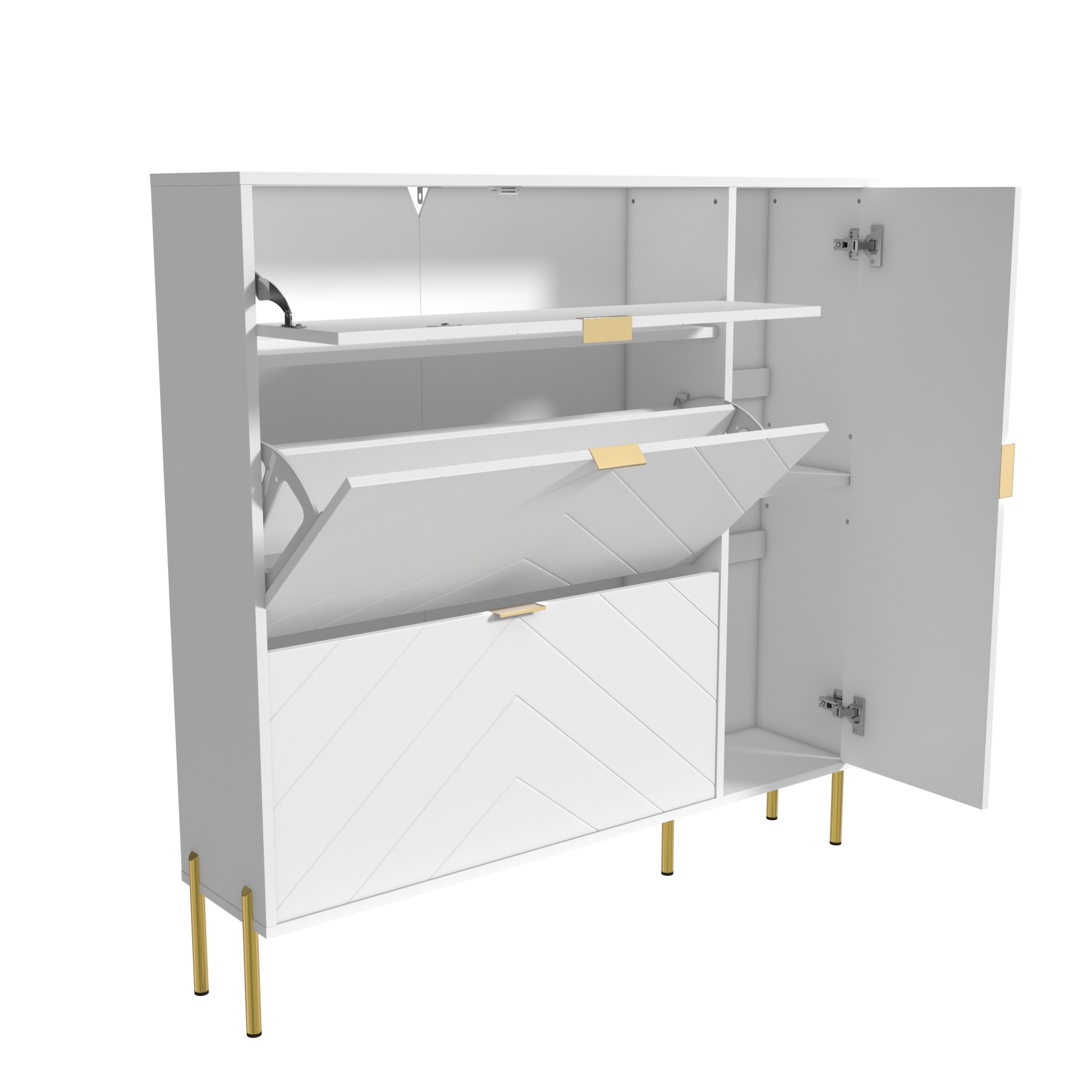 49.21 in. H x 9.45 in. W x 43.31 in. L White Wood Shoe Storage Cabinet with Flip-Up Drawers, Adjustable Shelf