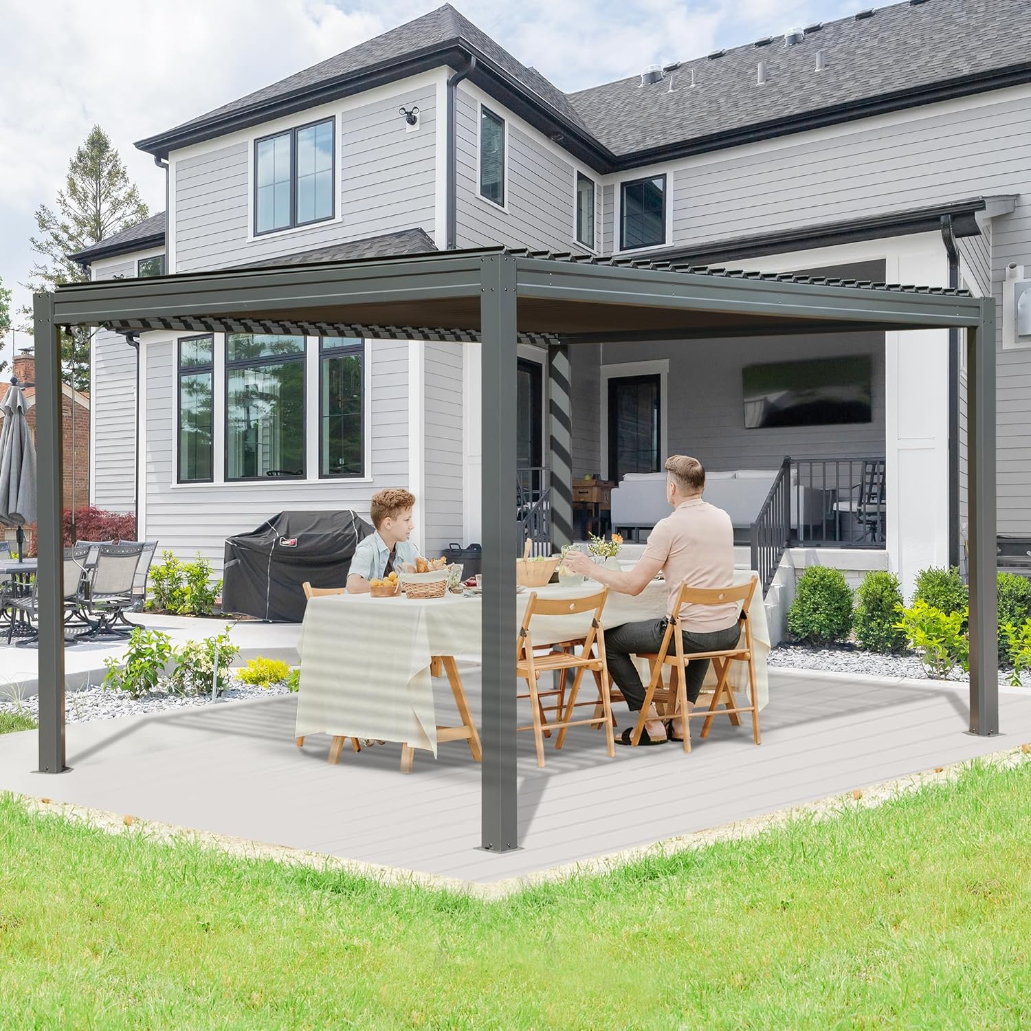 Louvered Pergola 10X13FT, Aluminum Pergola with Adjustable Roof, Aluminum Frame, Efficient Drainage System, Outdoor Pergola for Patio, Deck, Garden