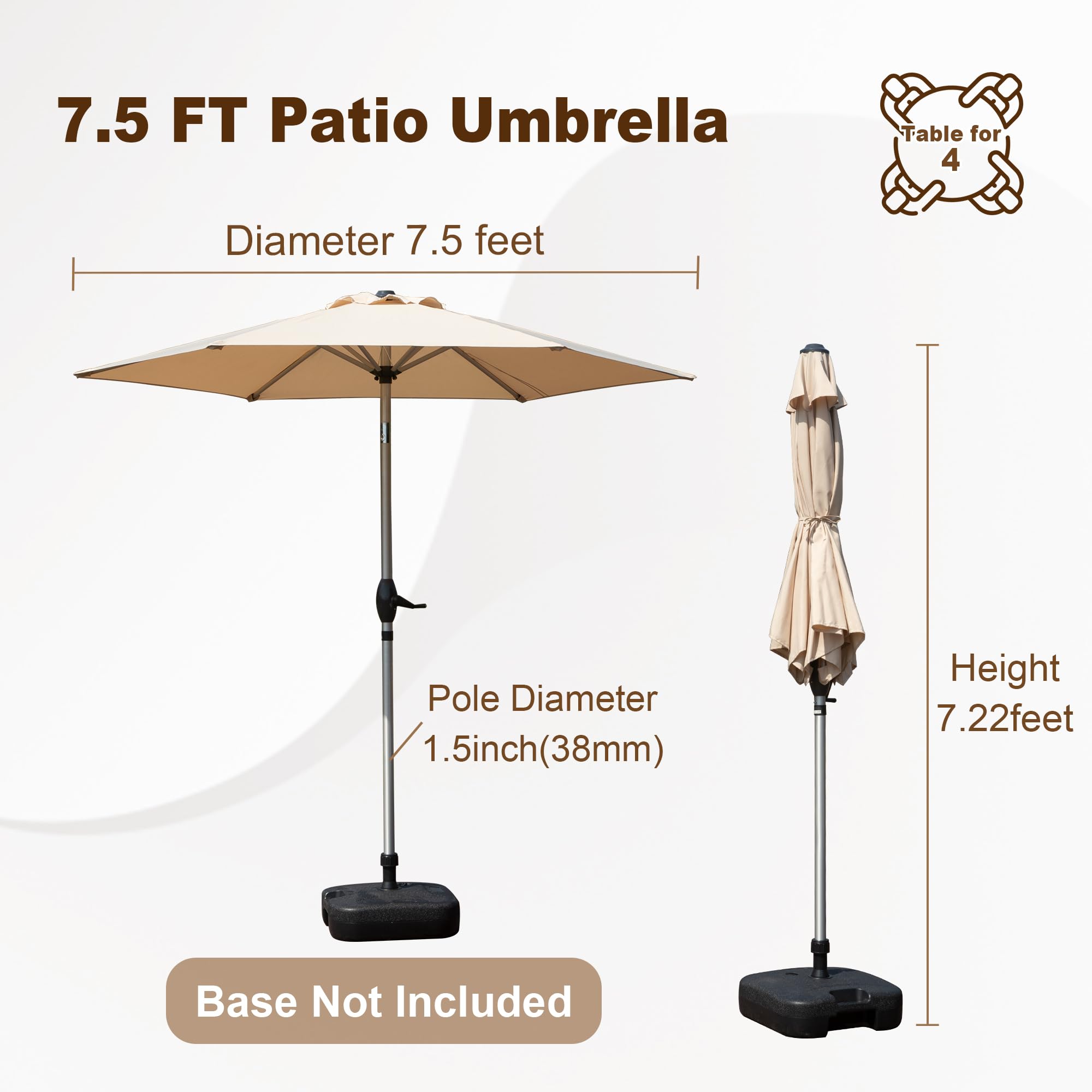 7.5FT Patio Umbrella, Outdoor Table Umbrella with Push Button Tilt and Crank, UV Protection Waterproof Market Sun Umbrella with 8 Sturdy Ribs for Garden, Deck, Backyard, Pool (Beige/Brick red/Navy Blue/Gray)