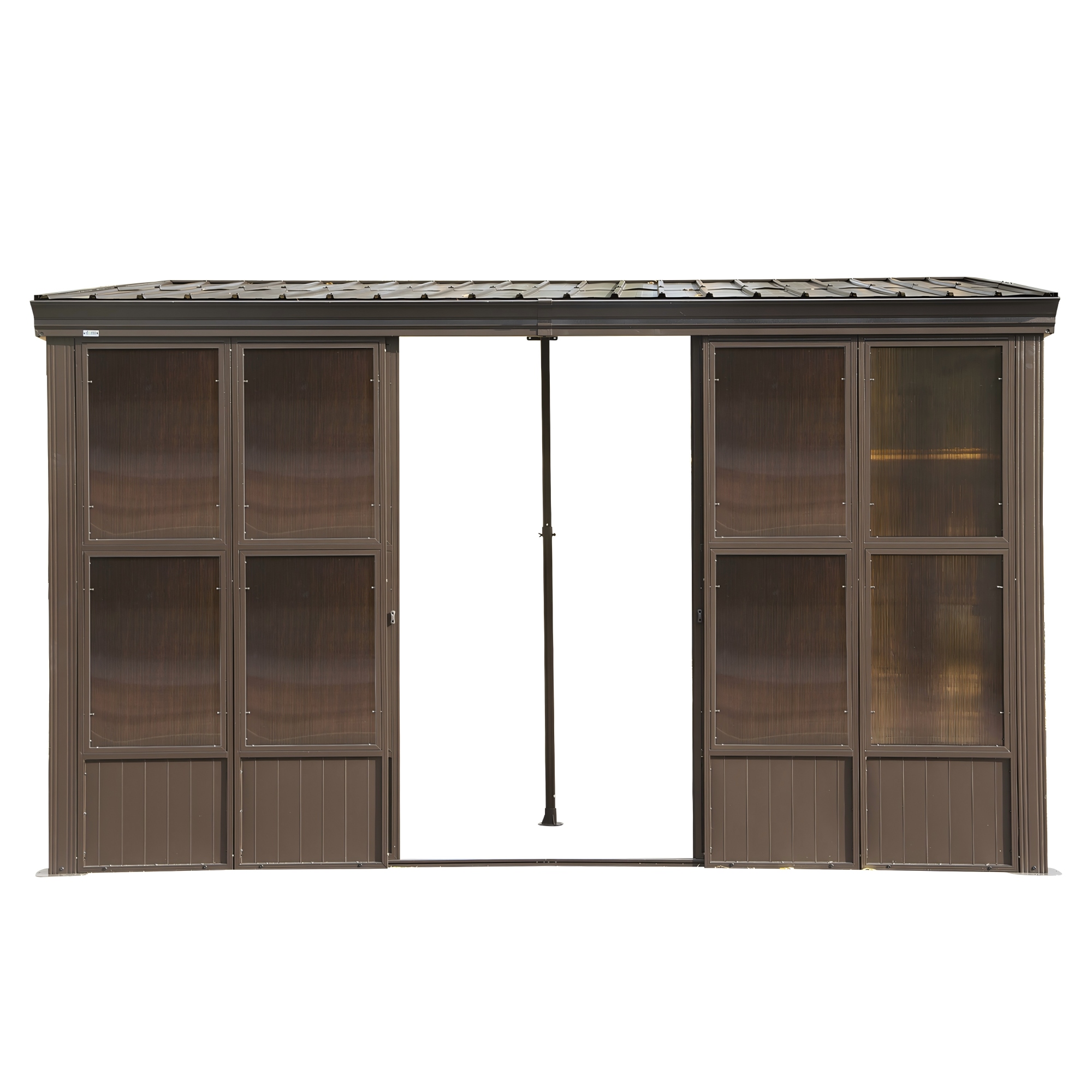 Wall Mounted Sunroom, Against Wall Solarium with Galvanized Steel Sloping Roof, Detachable PVC Screen, Lockable Sliding Front and Side Doors, Lean-to Gazebo Sun Room for Deck Patio