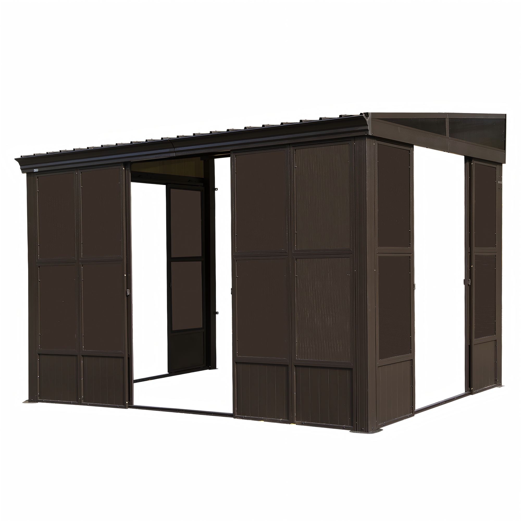 Wall Mounted Sunroom, Against Wall Solarium with Galvanized Steel Sloping Roof, Detachable PVC Screen, Lockable Sliding Front and Side Doors, Lean-to Gazebo Sun Room for Deck Patio