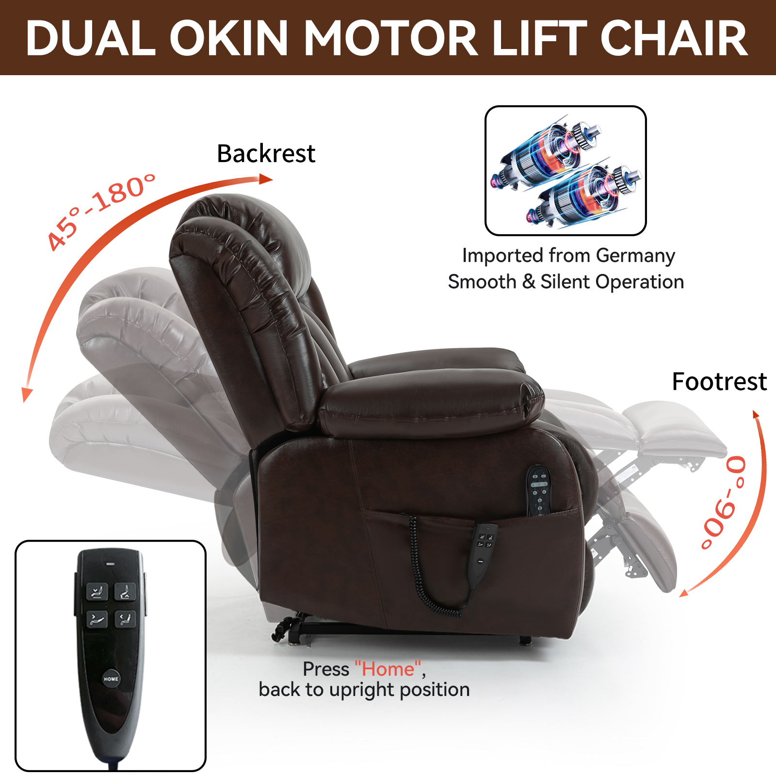 Dual Motor Infinite Position Up to 350 LBS Electric Medium size Brown/Gray/Black/Antique Brown Power Lift Recliner Chair with 8-Point Vibration Massage and Lumbar Heating