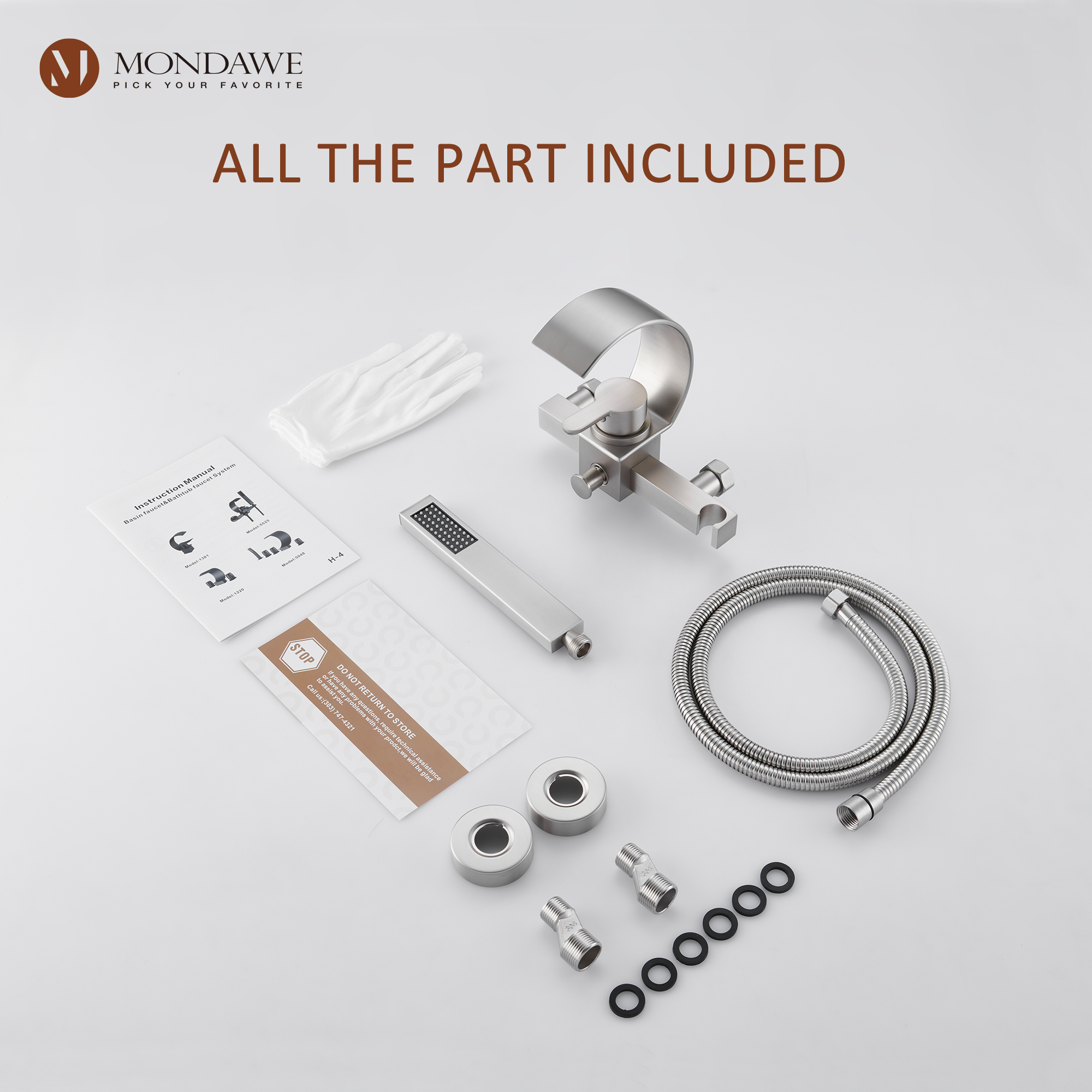 Mondawe Single Handle Shower Tub Kit with Waterfall Tub Spout and Handheld Shower Faucet, Wall Mounted-Mondawe