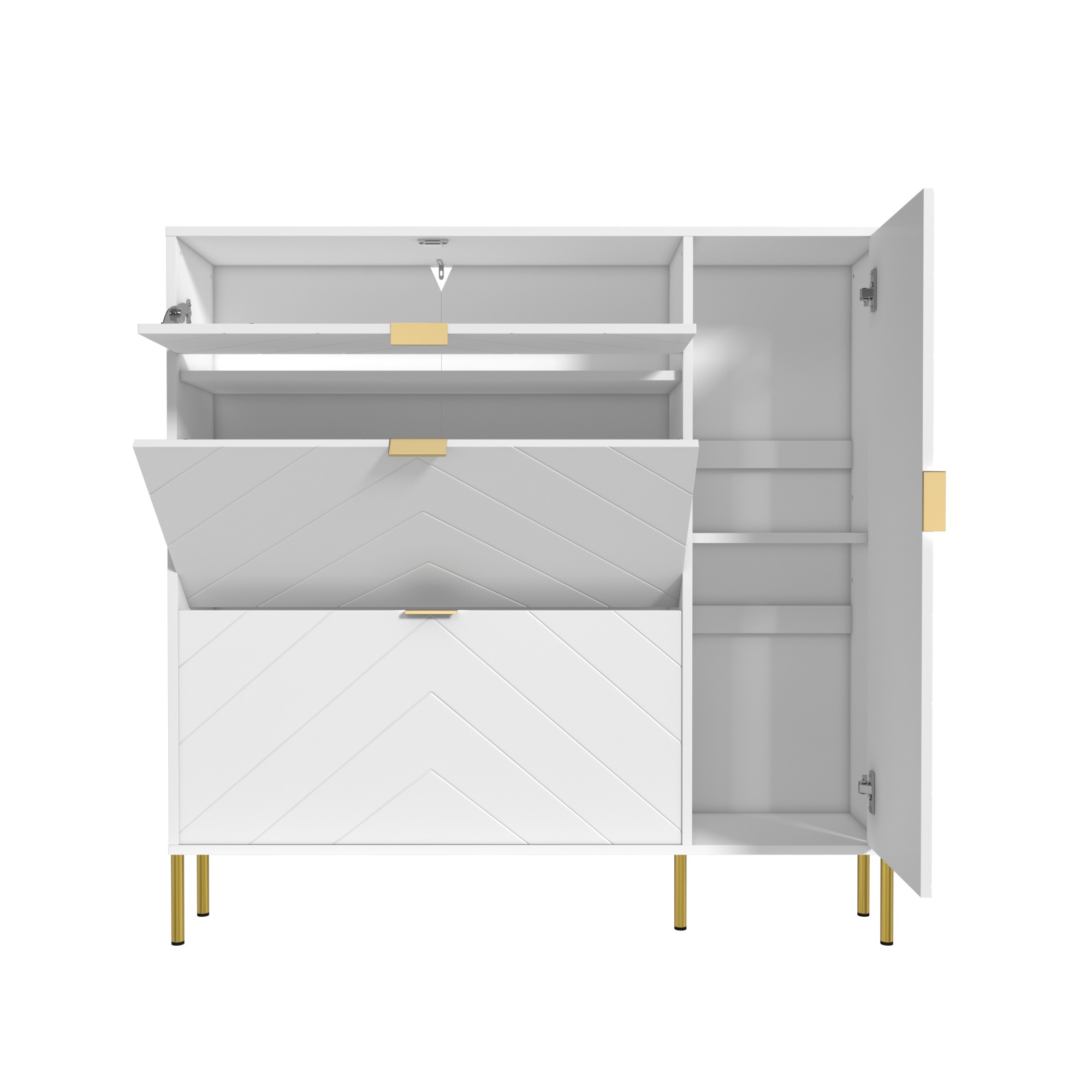 49.21 in. H x 9.45 in. W x 43.31 in. L White Wood Shoe Storage Cabinet with Flip-Up Drawers, Adjustable Shelf