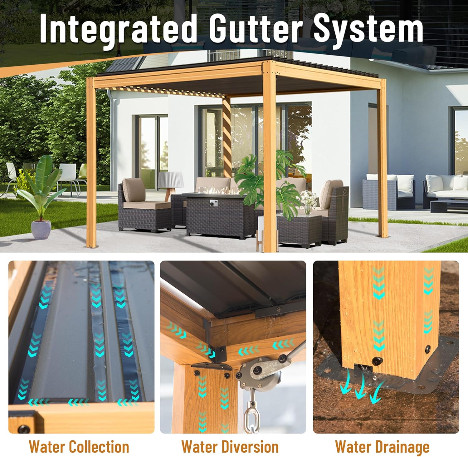 Louvered Pergola 10X13FT, Aluminum Pergola with Adjustable Roof, Aluminum Frame, Efficient Drainage System, Outdoor Pergola for Patio, Deck, Garden