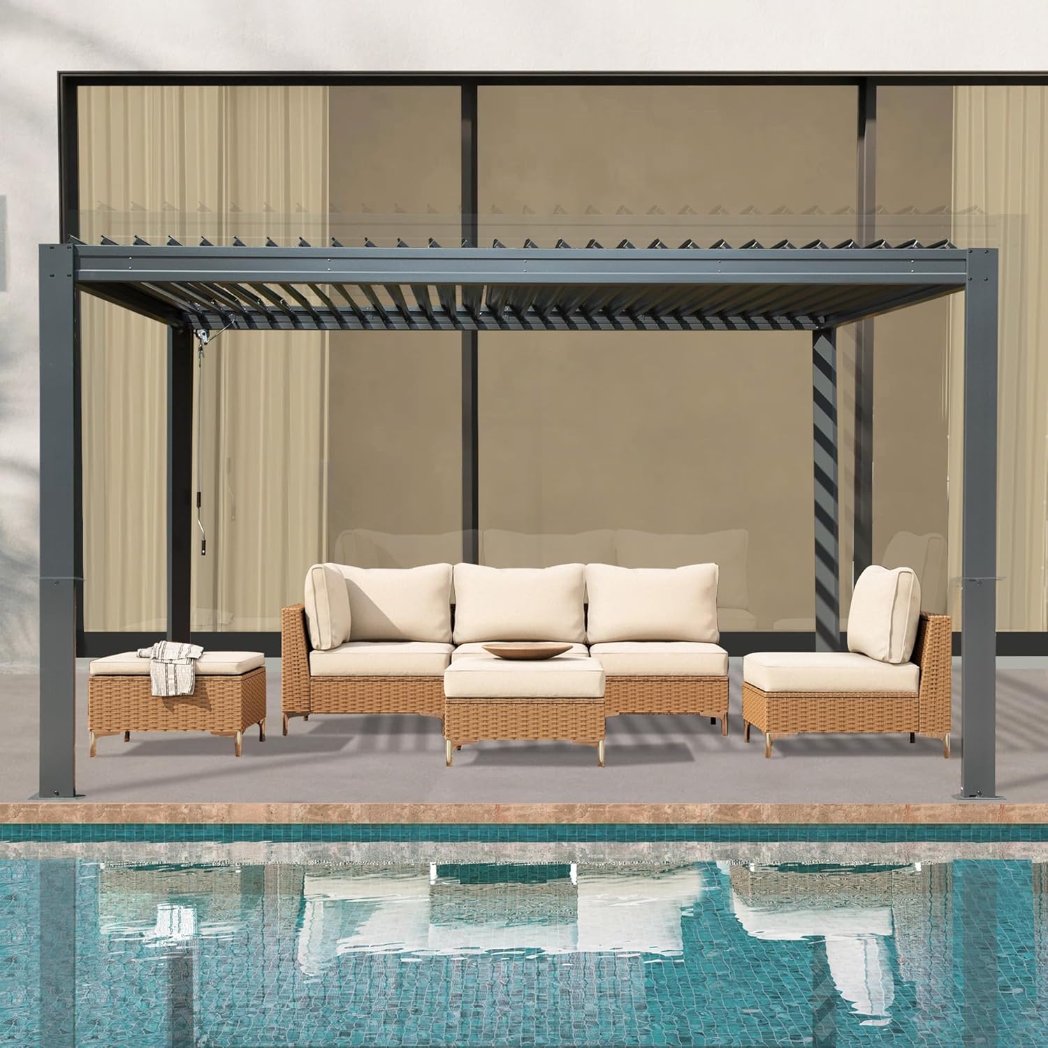 Louvered Pergola 10X13FT, Aluminum Pergola with Adjustable Roof, Aluminum Frame, Efficient Drainage System, Outdoor Pergola for Patio, Deck, Garden