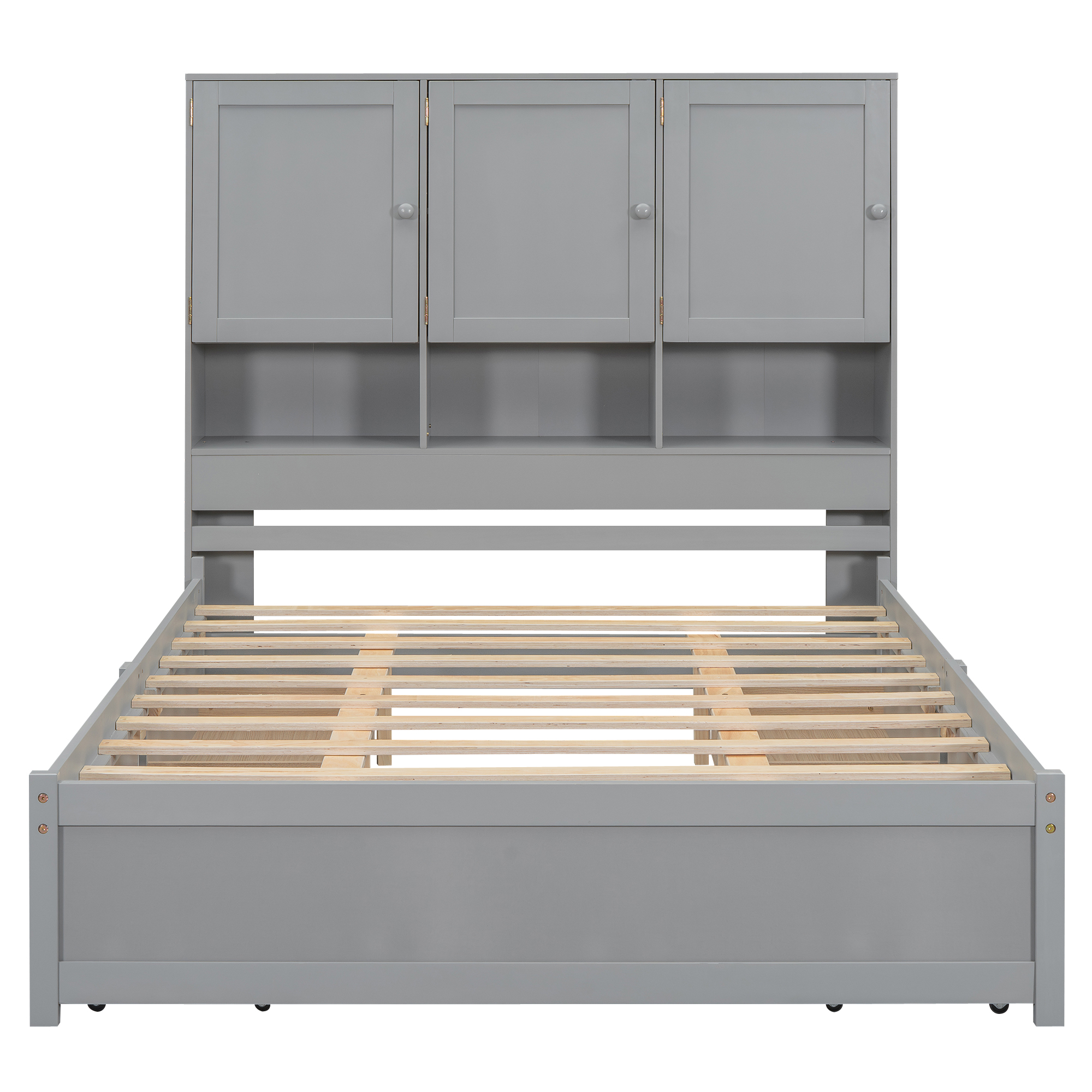 Full/Queen Size Platform Bed with Storage Headboard and 4 Drawers, Gray/White