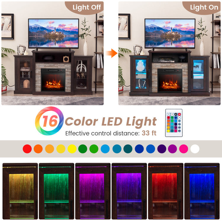 Electric Fireplace TV Stand with 16-Color Led Lights for TVs up to 65 Inch