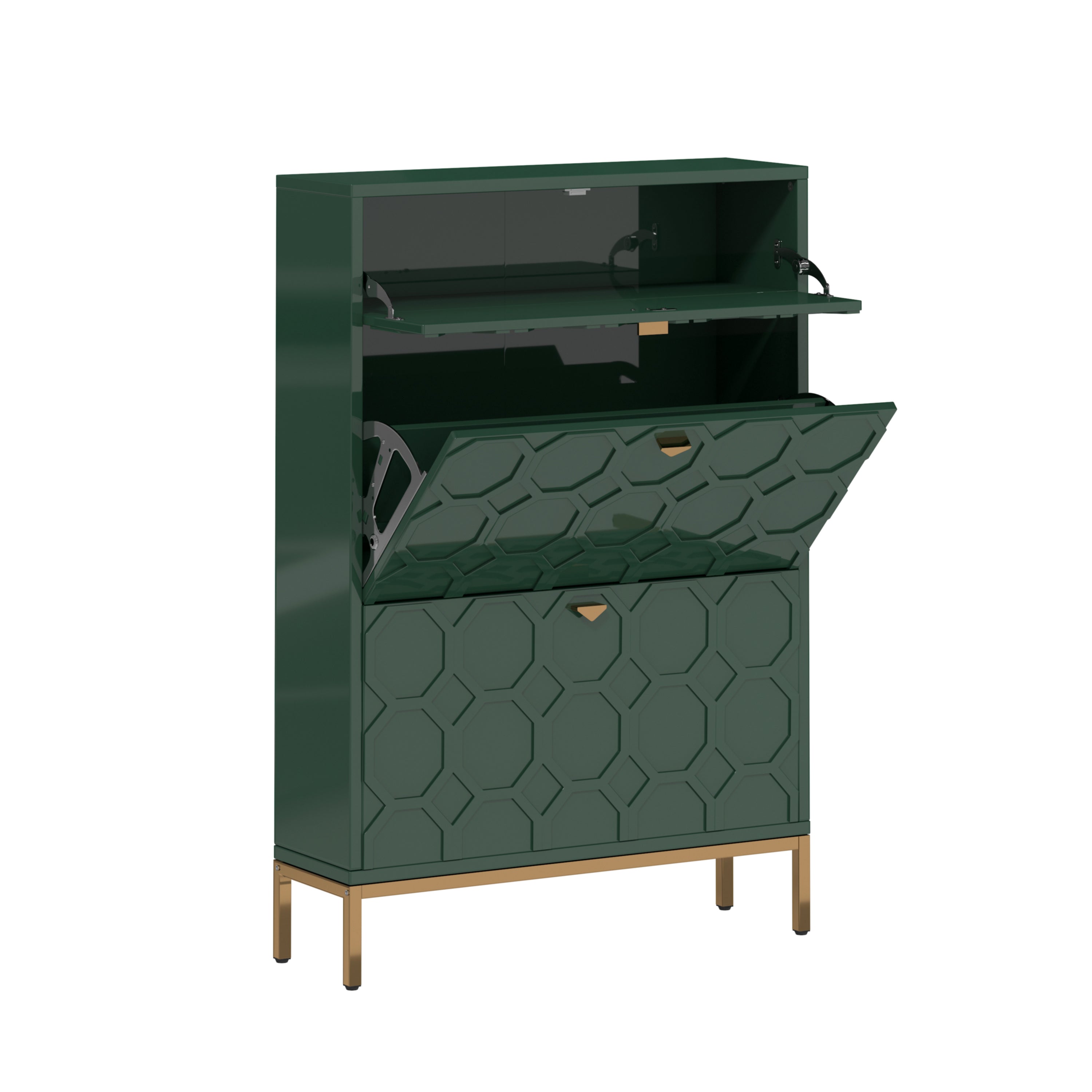 Boyel Living 46.5 in.H x 31.5 in.W White Shoe Storage Cabinet with Drawers and Golden Handle