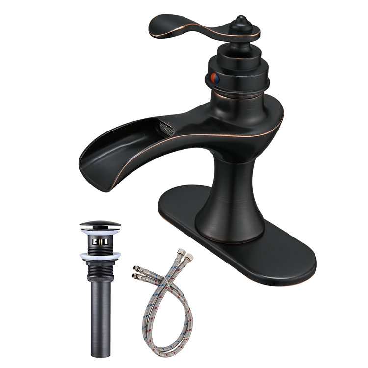Boyel Living Single Handle Single Hole Bathroom Faucet with Deckplate Included, Pop Up Drain, Water Supply Hoses in Oil Rubbed Bronze/Brushed Nickel