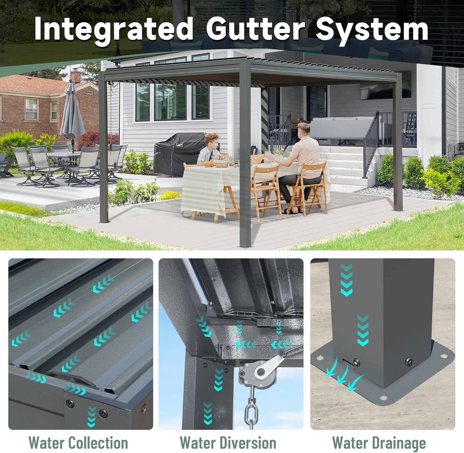 Louvered Pergola 10X13FT, Aluminum Pergola with Adjustable Roof, Aluminum Frame, Efficient Drainage System, Outdoor Pergola for Patio, Deck, Garden