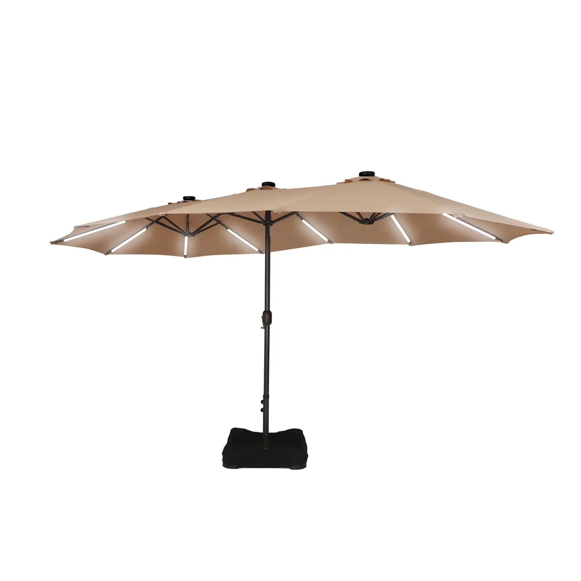 15ft Double-Sided Outdoor Umbrella with Solar String Lights & Base