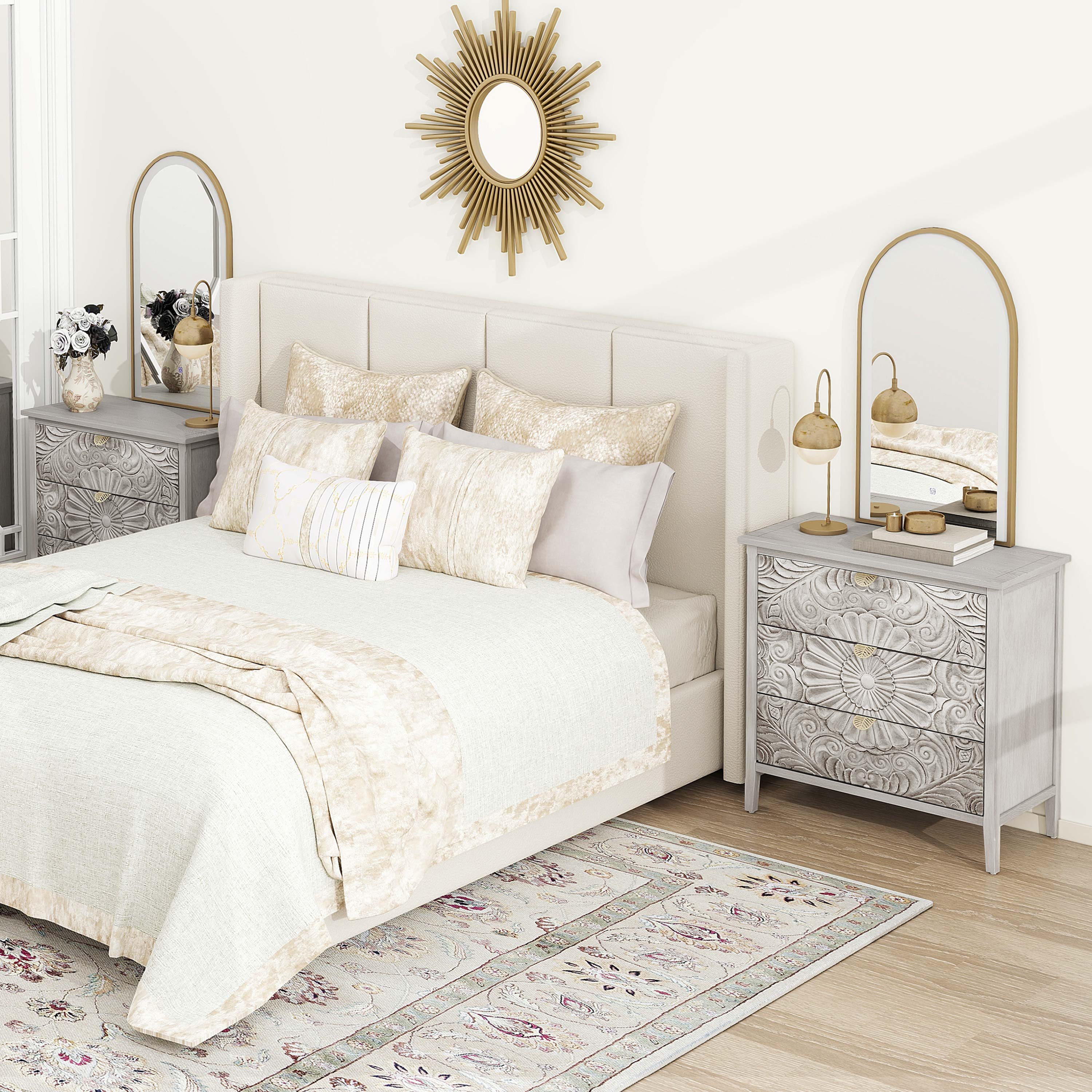 2 Door Cabinet , 3 Drawer Cabinet American Furniture, Suitable for Bedroom, Living Room, Study