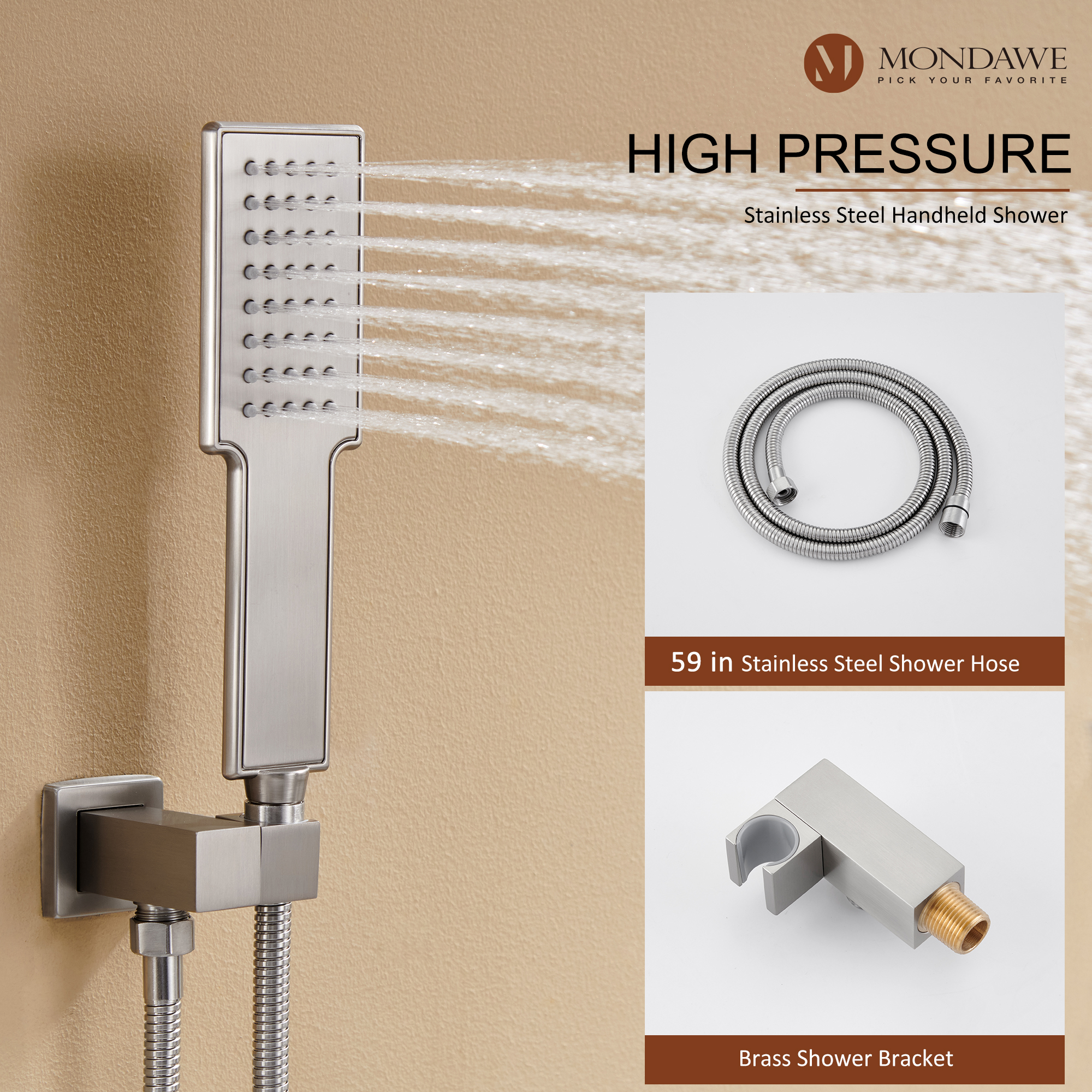 Mondawe Luxury Rain Dual Shower Heads Wall Mounted 22 in. with Digital Temperature Display 4 Spray Patterns Thermostatic and 3 Body Jets-Mondawe