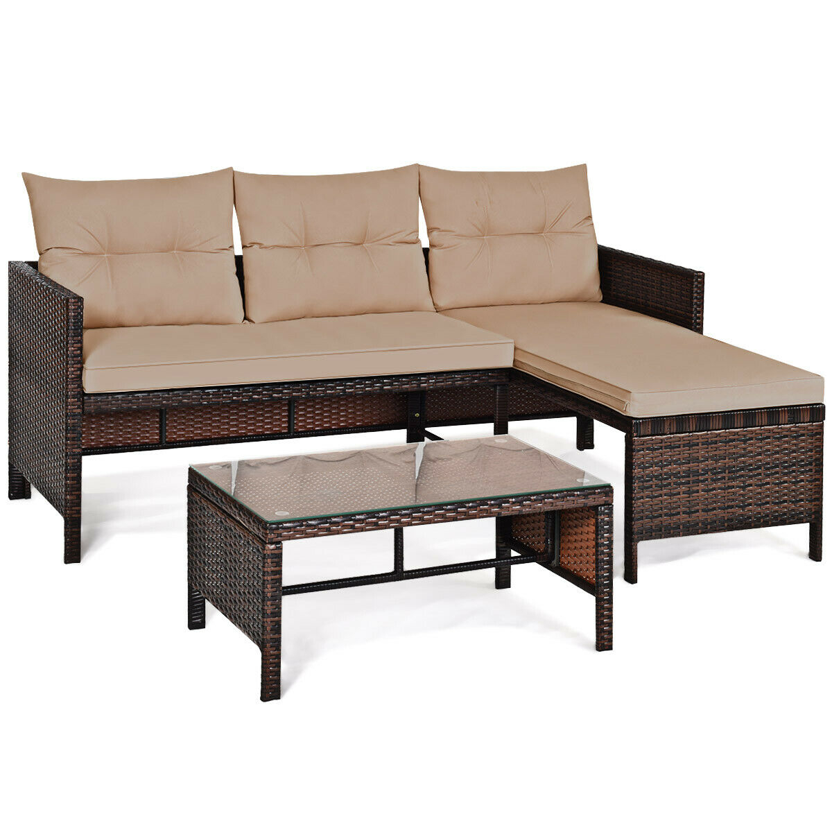 Mondawe 3 Piece Patio Wicker Rattan Sofa Set-Mondawe