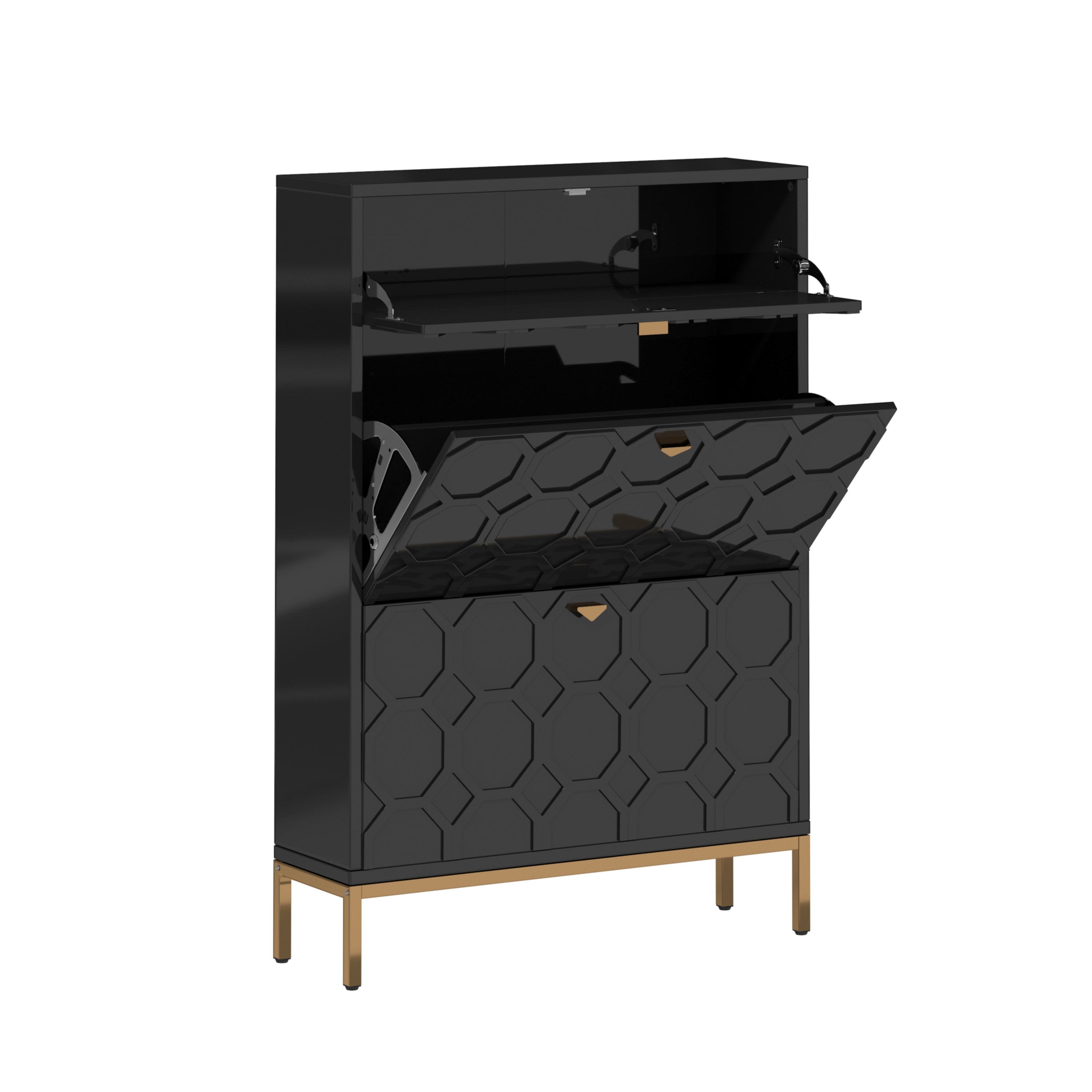 Boyel Living 46.5 in.H x 31.5 in.W White Shoe Storage Cabinet with Drawers and Golden Handle