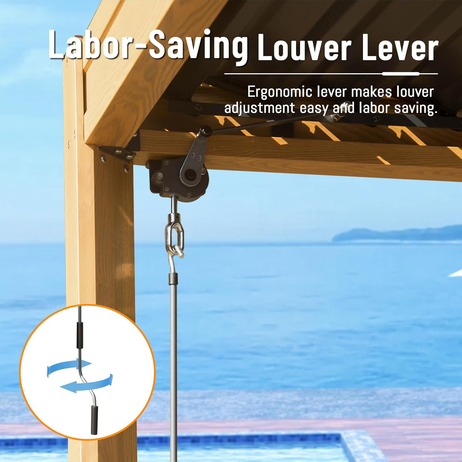 Louvered Pergola 10X10FT, Wood Grain Aluminum Pergola with Adjustable Roof, Wood Looking Aluminum Frame, Efficient Drainage System, Outdoor Pergola for Patio, Deck, Garden