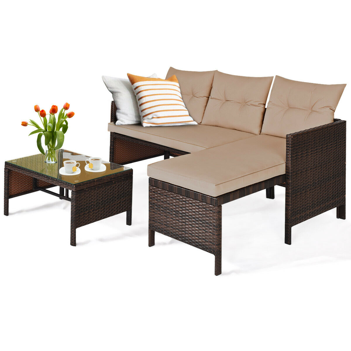 Mondawe 3 Piece Patio Wicker Rattan Sofa Set-Mondawe