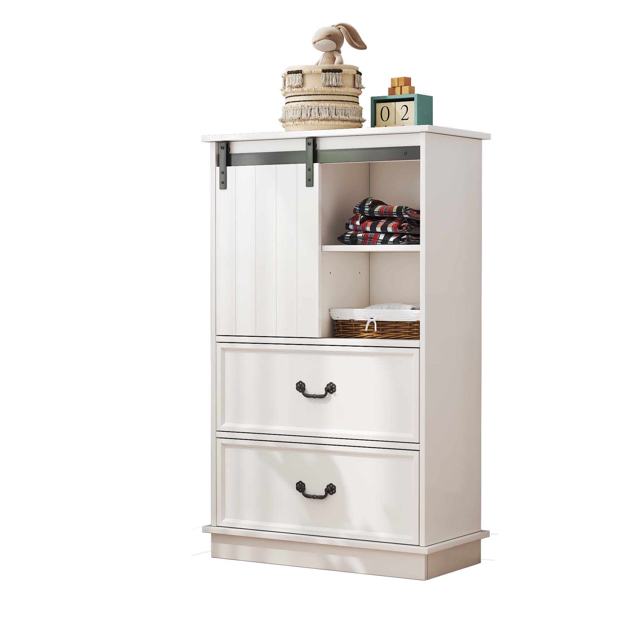 51'' Farmhouse Drawer Chest with Sliding Door, Multi-Storage Drawer Dr 51'' Farmhouse Drawer Chest with Sliding Door, Multi-Storage Drawer Dr