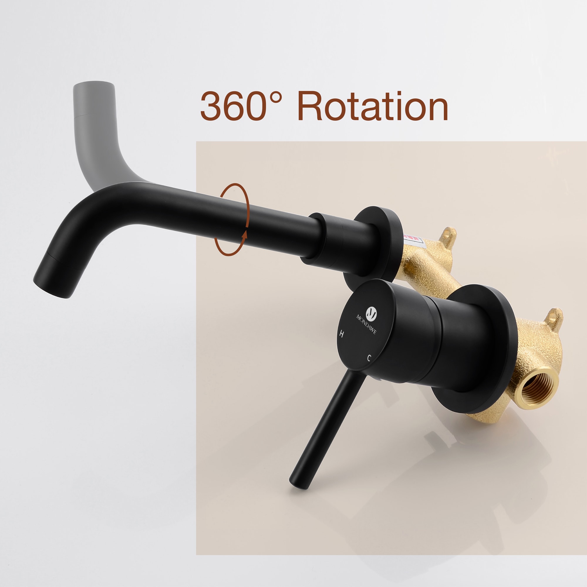 b-Mondawe Wall Mount Bathroom Sink Faucet Single Handle in Black/Gold-Mondawe