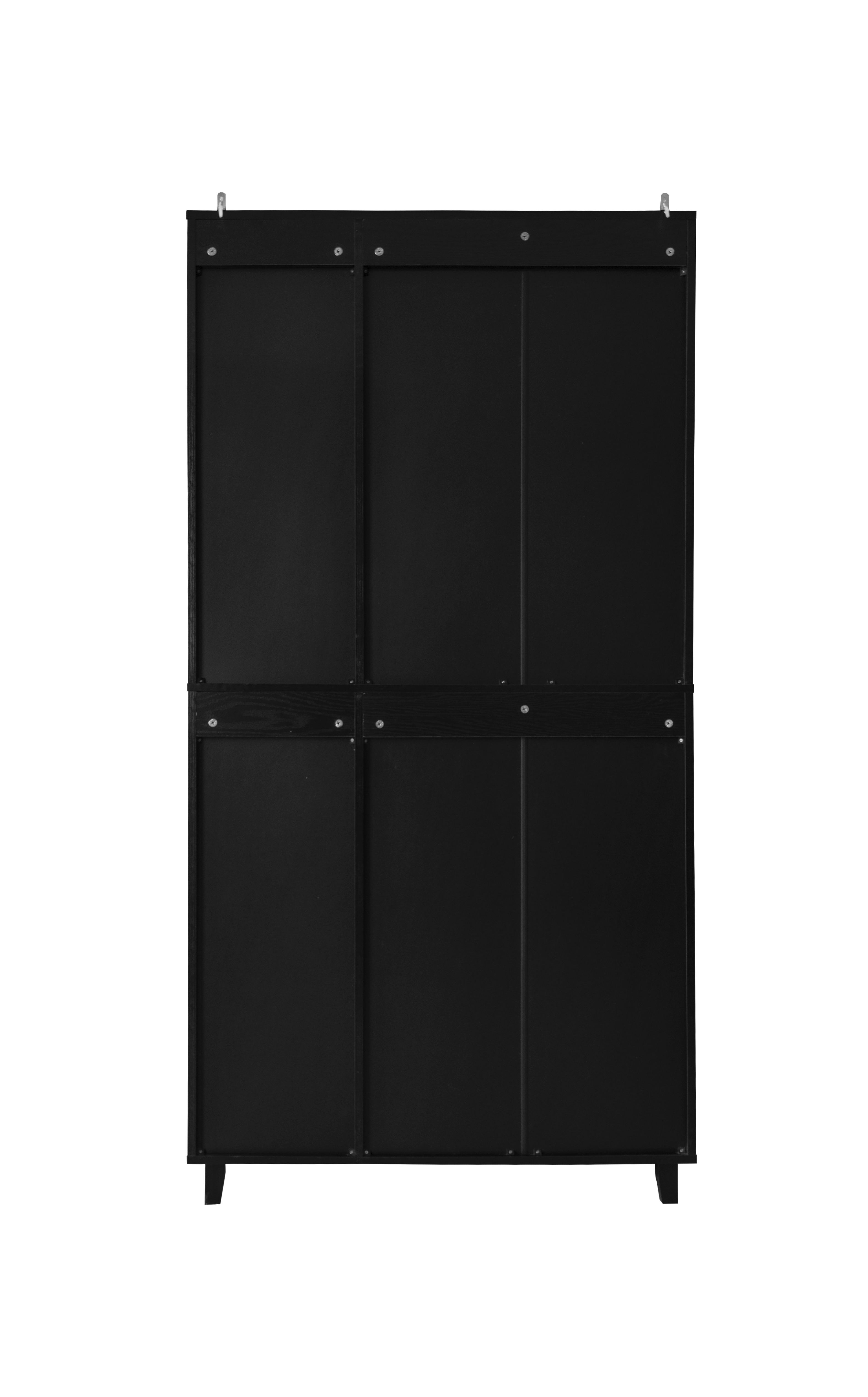 4 Door Cabinet with 4 Shelves with 4 Adjustable Inner Shelves, Storage Cabinet,  Black / Natural 