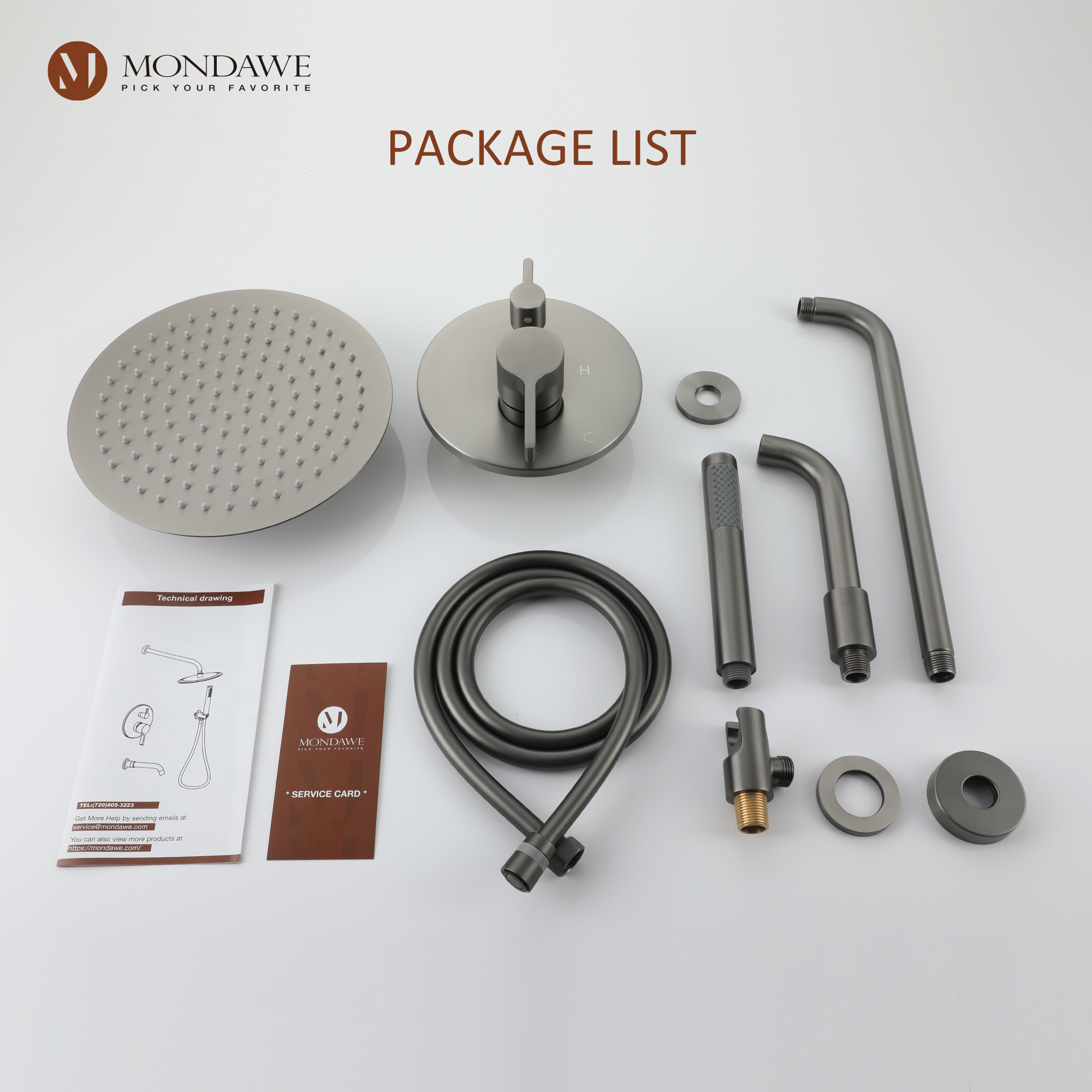 gb-Mondawe Three function Pressure Balance Shower Set with 10 in Round Shower Head(5 color, Valve Included)-Mondawe