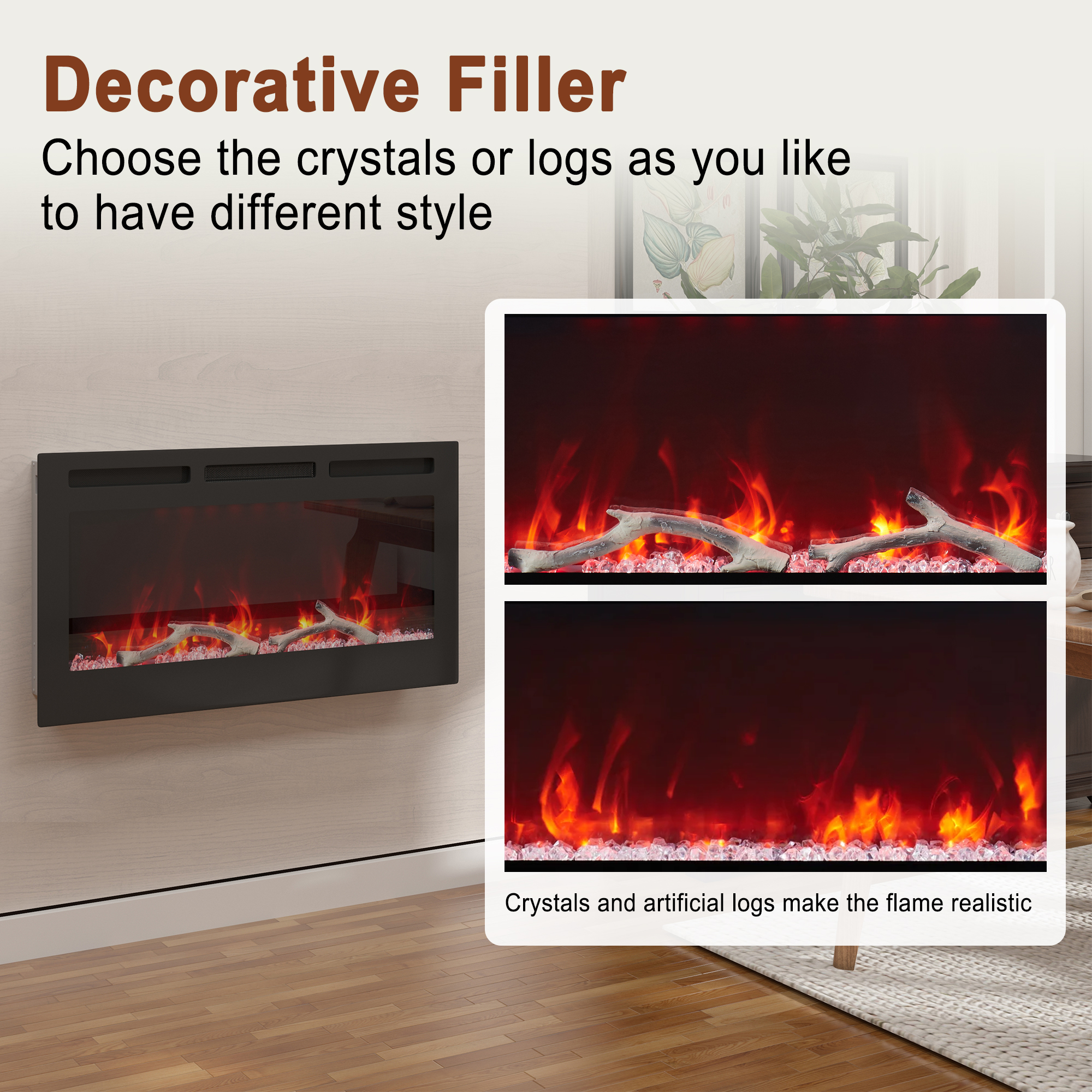 36/42/60/72 in. 4780 BTU Recessed/Wall-mounted Electric Fireplace