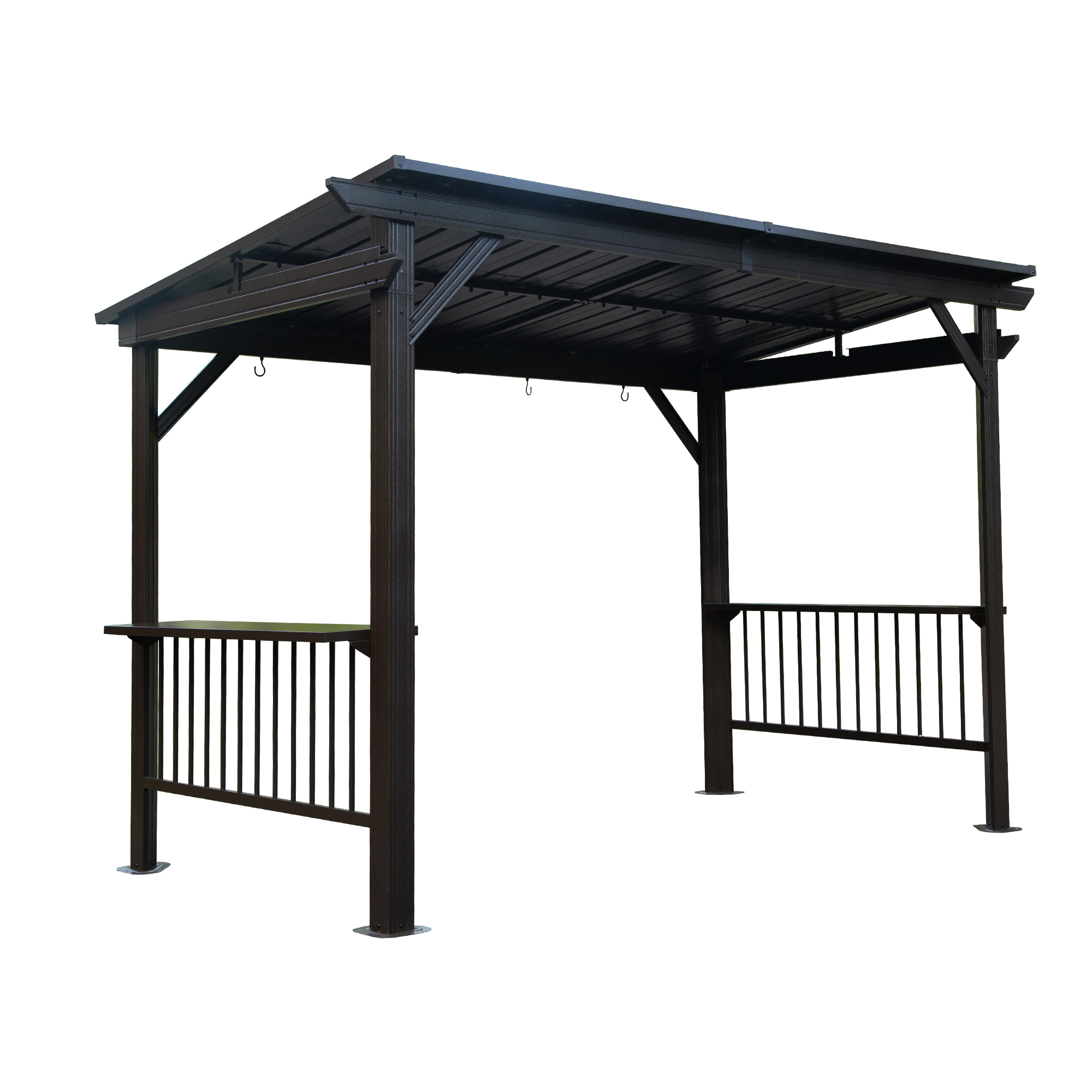 Hardtop Grill Gazebo, Outdoor BBQ Gazebo with 2 Side Shelves and Sloping Galvanized Steel Roof, Metal Permanent Grill Canopy with Ceiling Hooks for Patio, Lawn, Backyard, Deck