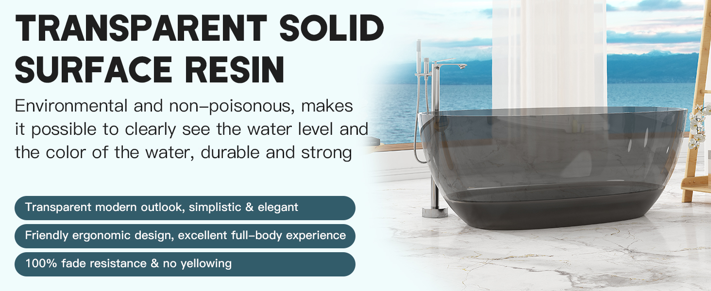 Transparent Resin Freestanding Bathtub