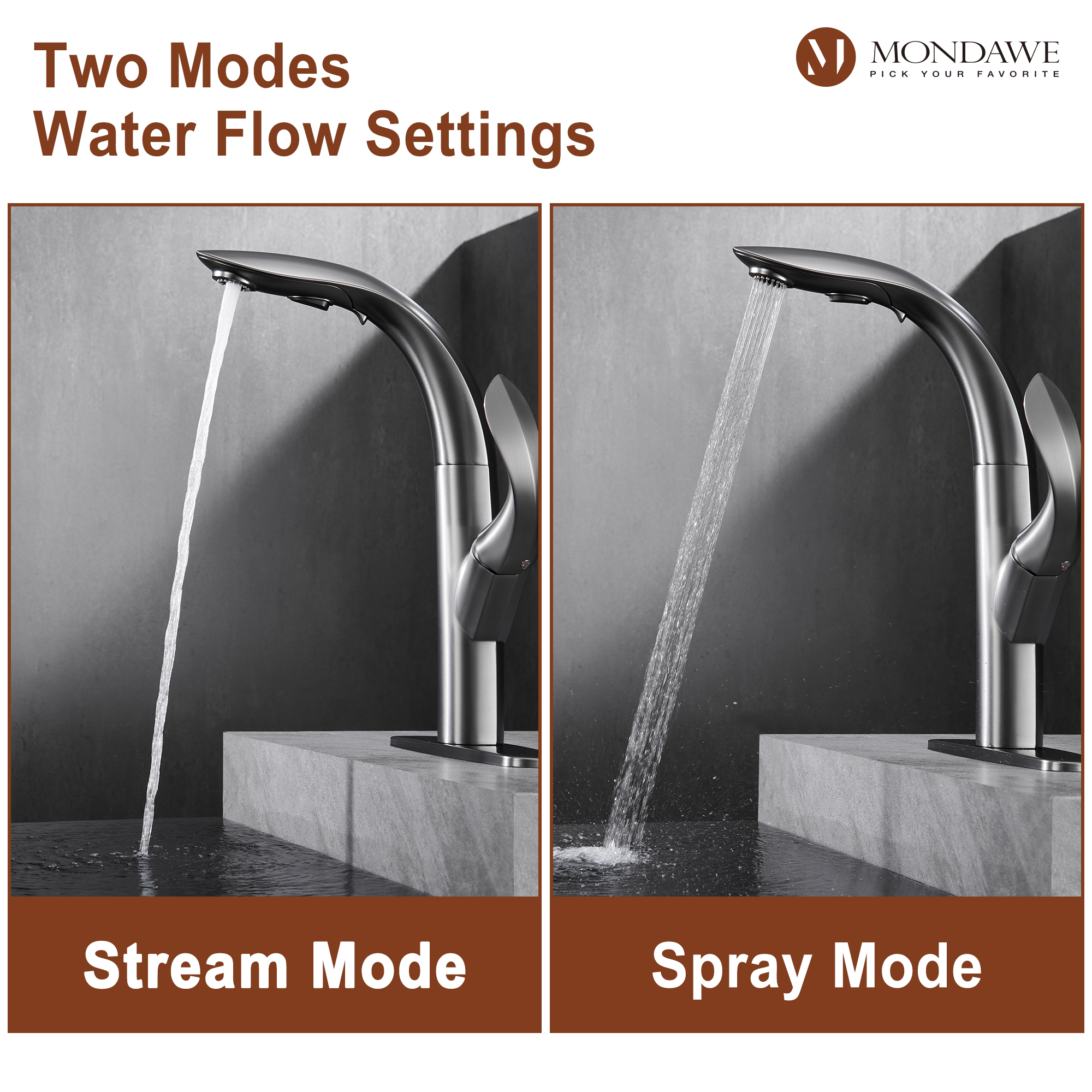 Mondawe 3-FunctionTulip High Arc Pull Down Single Handle Deck Mount Best Kitchen Faucets 2022-Mondawe