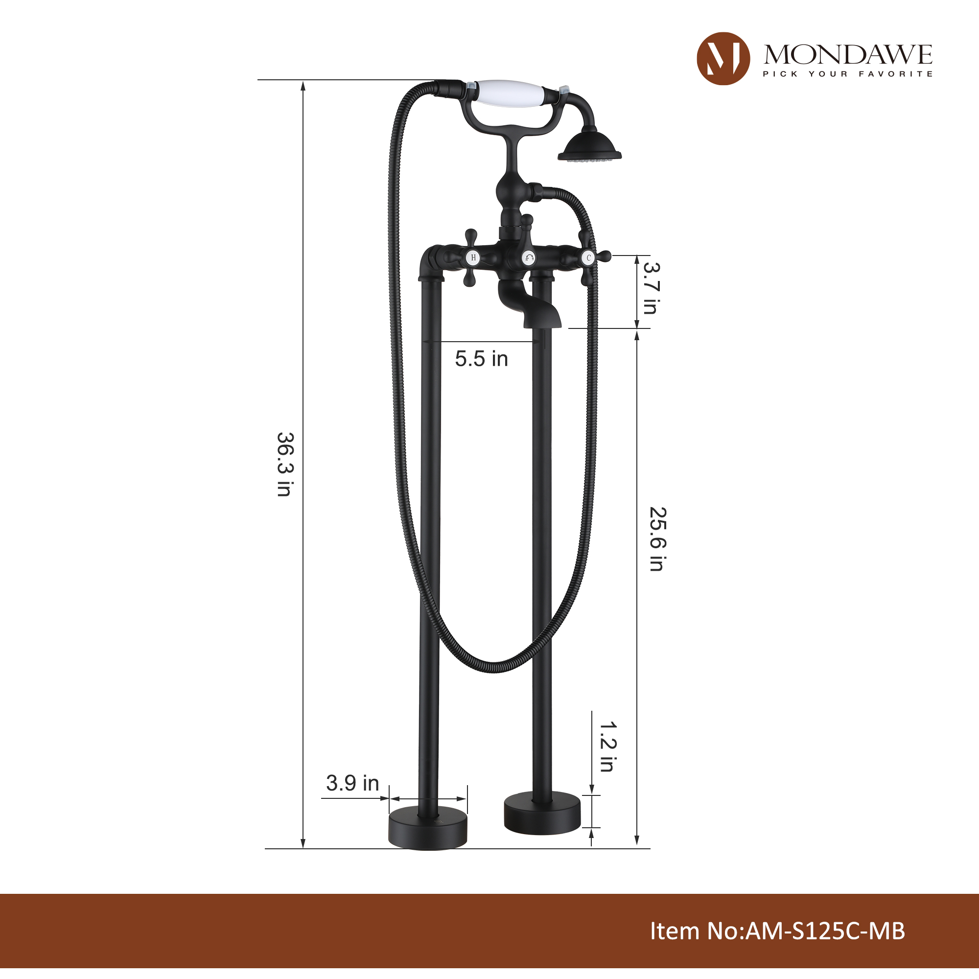 Mondawe 3-Handle Traditional Freestanding Bathtub Faucet(Matte Black)-Mondawe