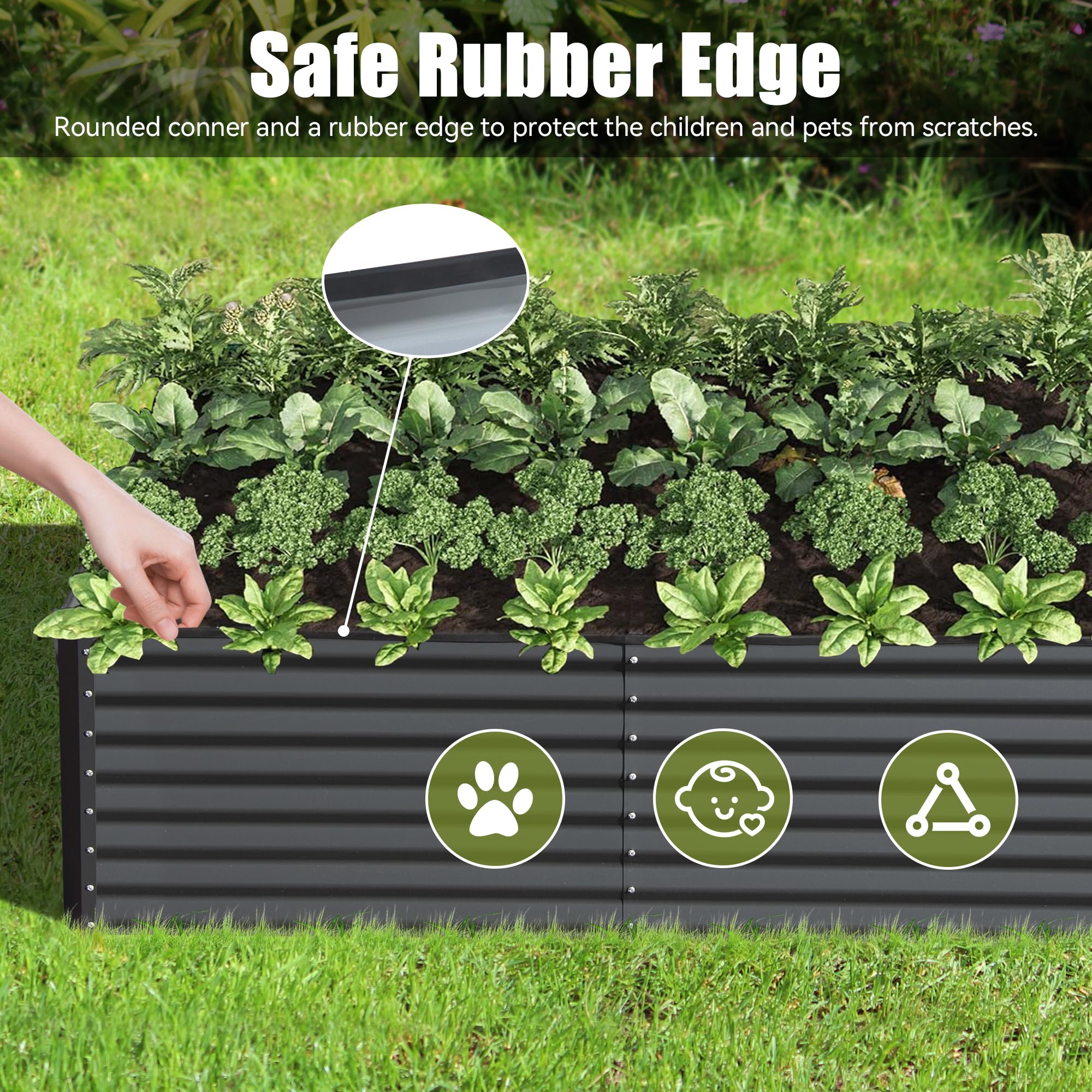 6x3x2ft Galvanized Raised Garden Bed, Outdoor Planter Garden Boxes Large Metal Planter Box for Gardening Vegetables Fruits Flowers, Silver/Green/Gray