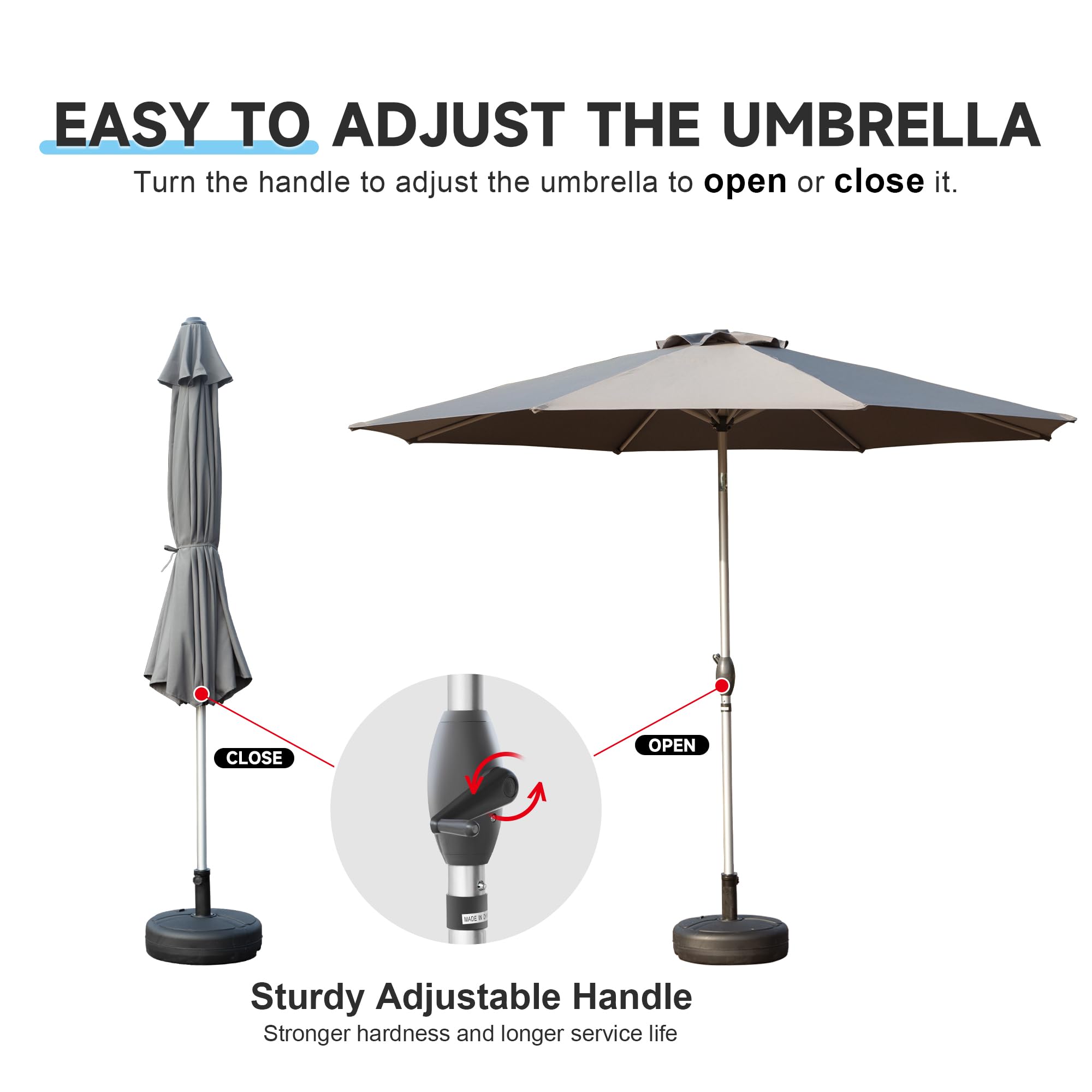 9FT Patio Umbrella, Outdoor Table Umbrella with Push Button Tilt and Crank, UV Protection Waterproof Market Sun Umbrella with 8 Sturdy Ribs for Garden, Deck, Backyard, Pool (Navy Blue/Brick red/Beige/Gray)