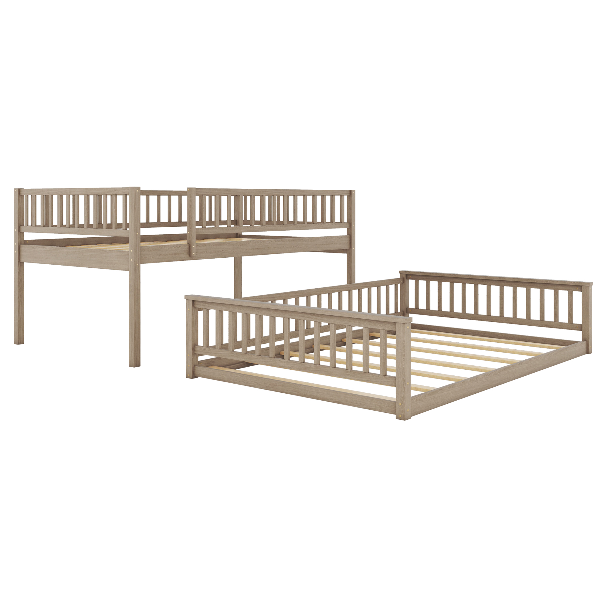 Full XL over Queen Bunk Bed with Ladder and Guardrails, Gray/Walnut