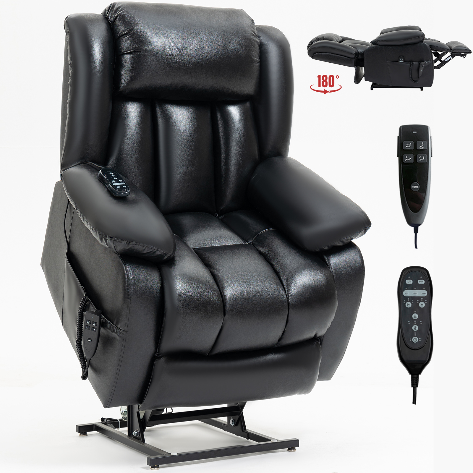 Dual Motor Infinite Position Up to 350 LBS Electric Medium size Brown/Gray/Black/Antique Brown Power Lift Recliner Chair with 8-Point Vibration Massage and Lumbar Heating
