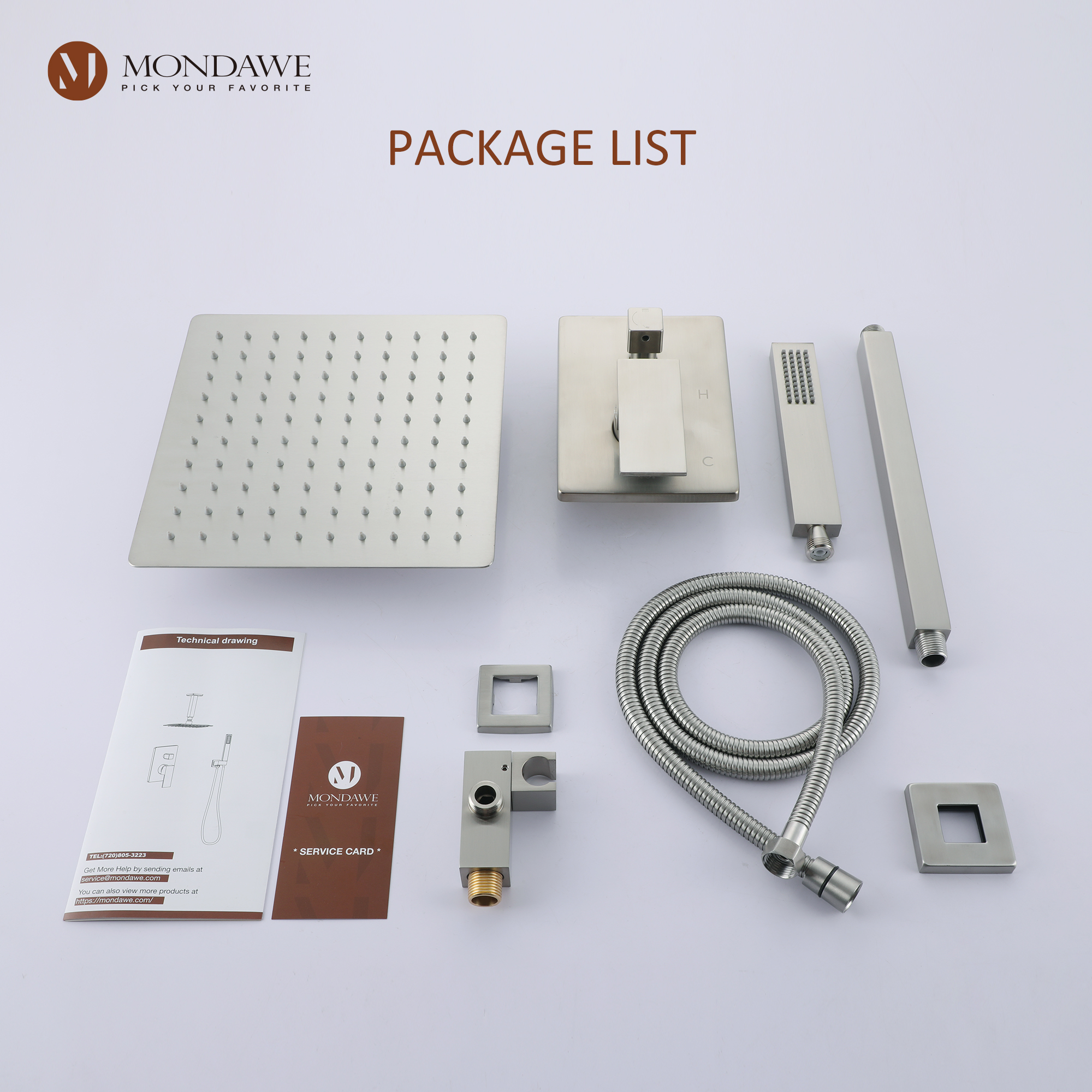 bn-Mondawe 10 Inch Square Bathroom Shower Set(black, chrome, gold, nickel,  gun black)-Mondawe