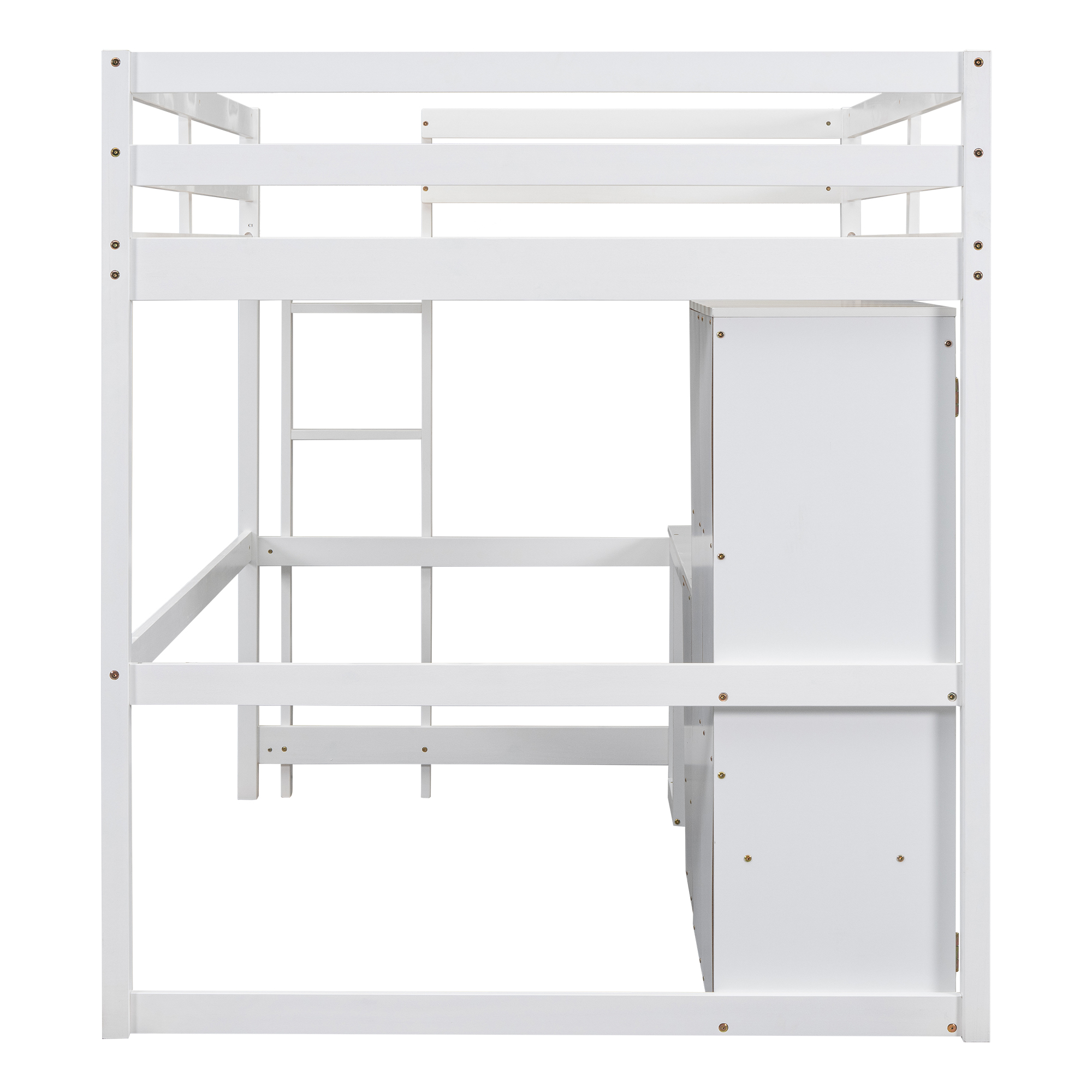 Full/Twin Size Loft Bed with Wardrobe, Desk and Storage Drawers, Gray/White