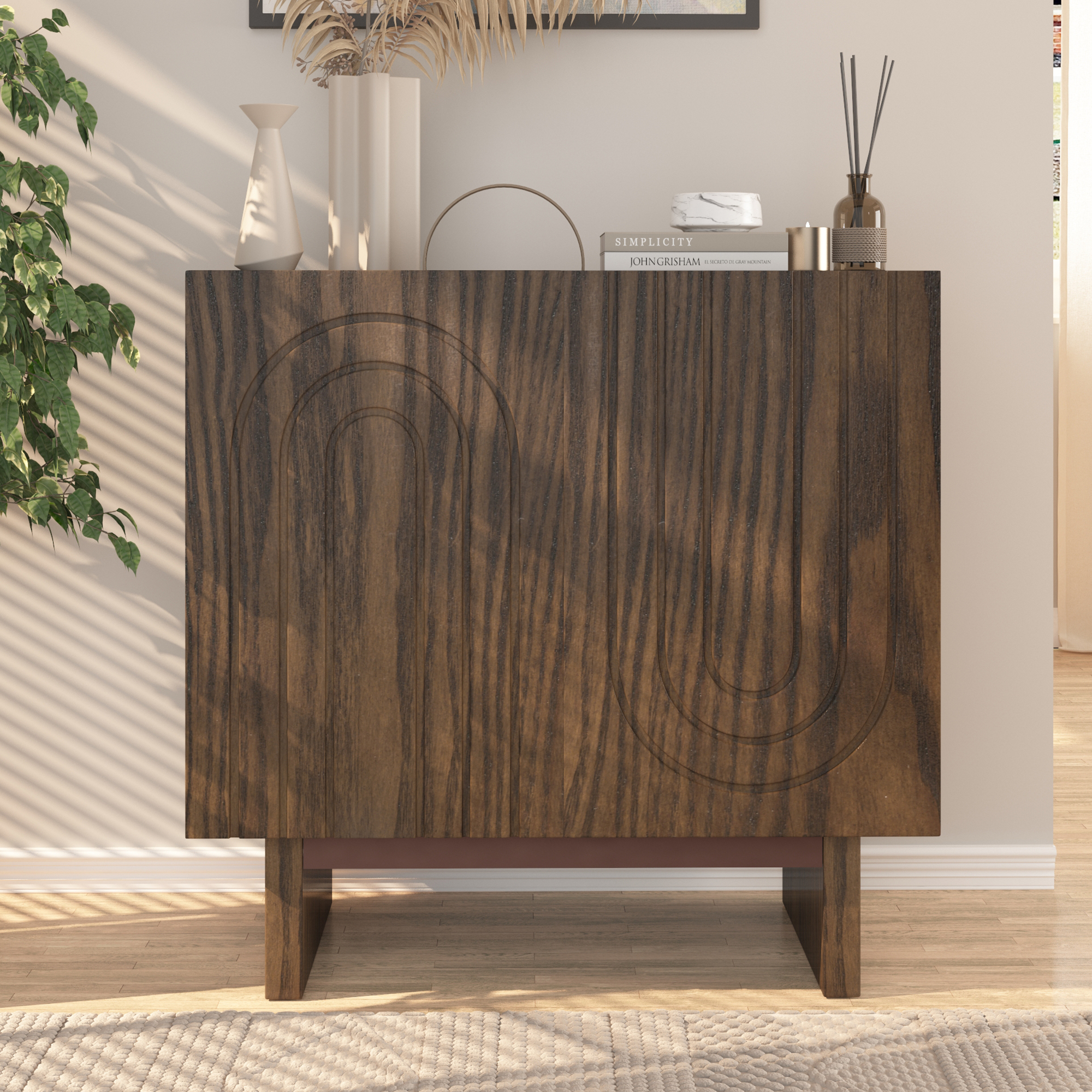 Dark Brown/White MDF 2-Door 31.5 in. Wood Grain Buffet Sideboard For Living Room, Foyer and Kitchen-Dining Room