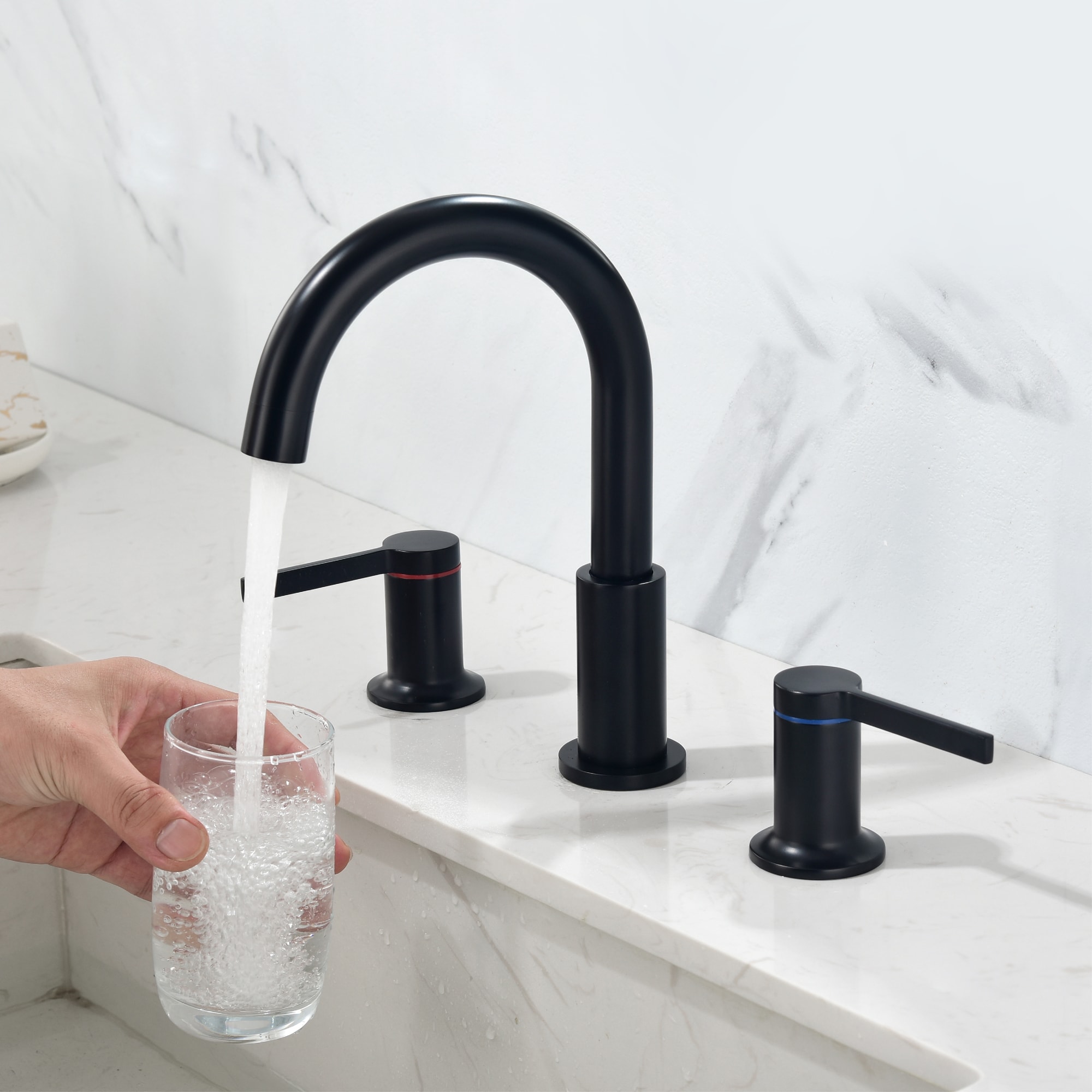 Mondawe Double Handle 8 Inch Brass 3 Hole Widespread Bathroom Sink Faucet in Black/Gold/Nickel-Mondawe