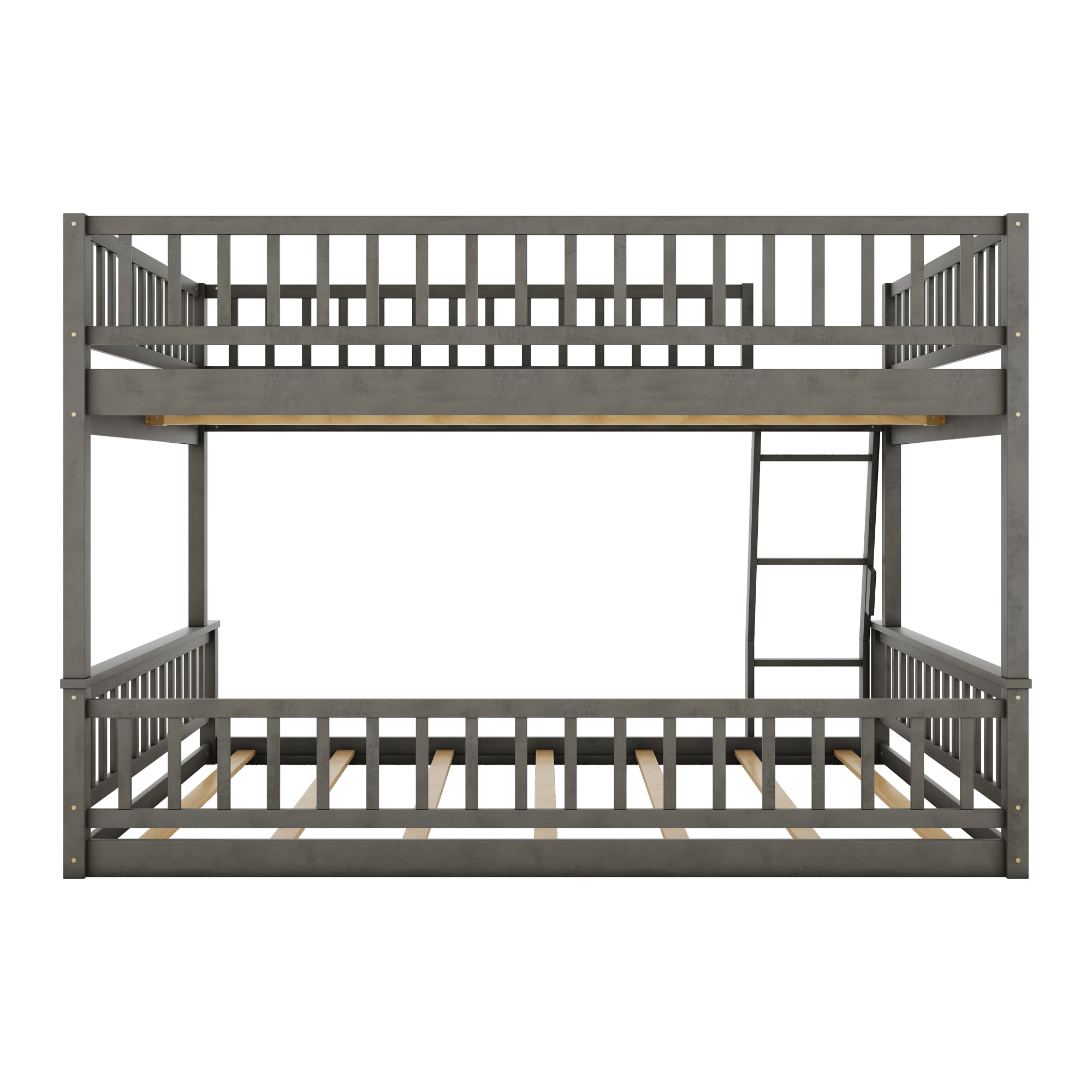 Full XL over Queen Bunk Bed with Ladder and Guardrails, Gray/Walnut
