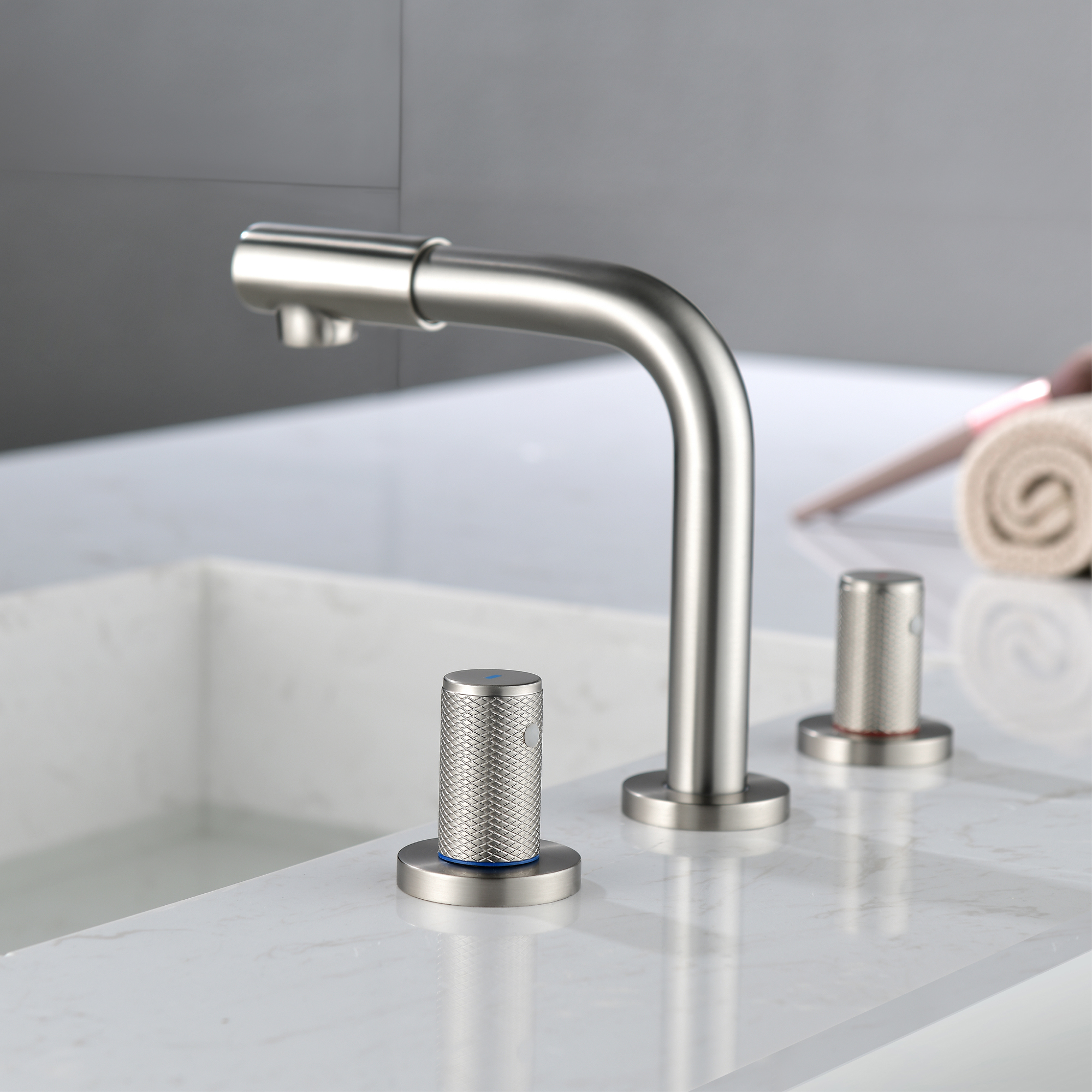 Mondawe Double Handle 8-Inch Center Wide-Spread Bathroom Faucet in Gold/Black/Nickel-Mondawe