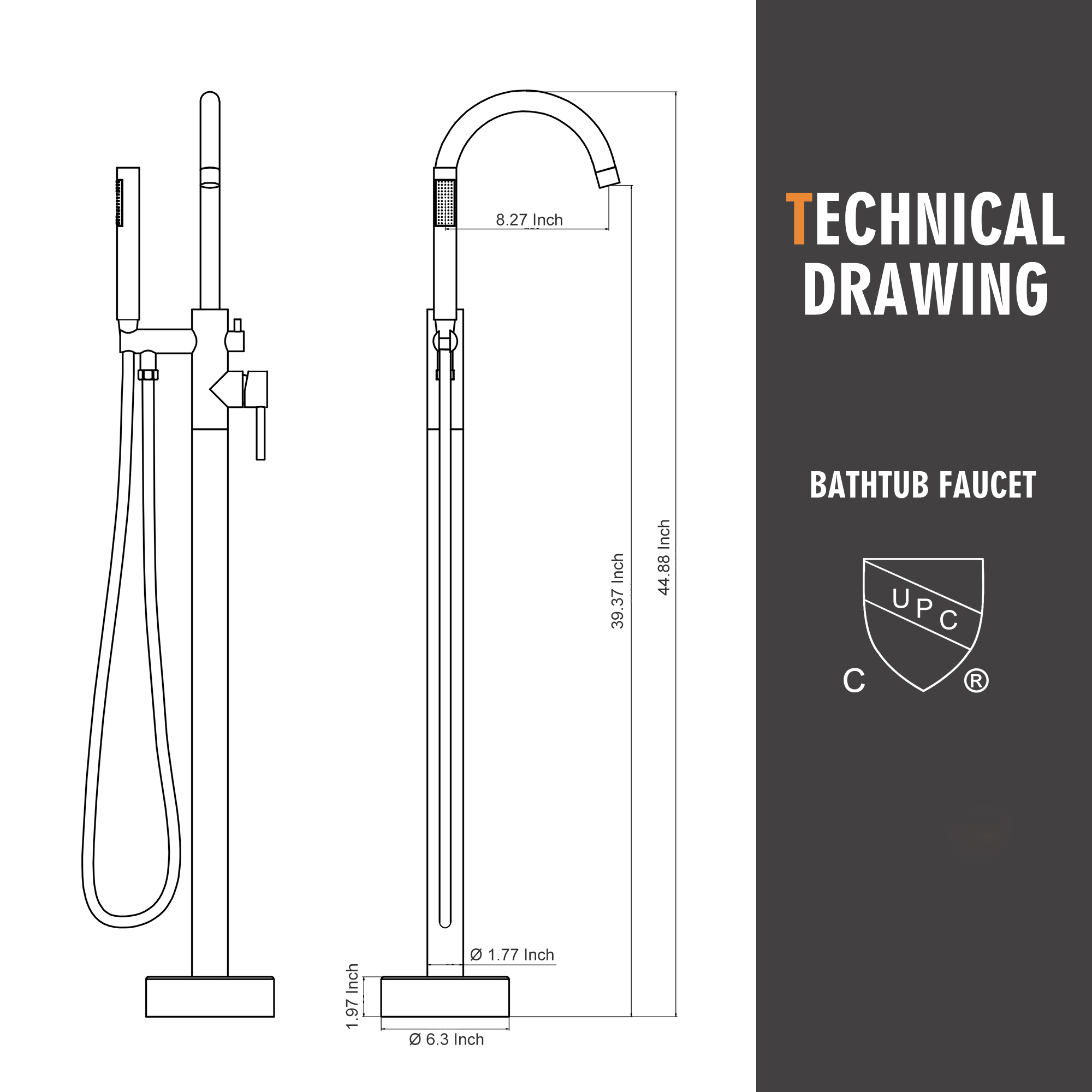 Modern Sleek Floor Mount 2-Handle Freestanding Tub Faucet with Hand Shower and Water Supply Hoses in. Chrome