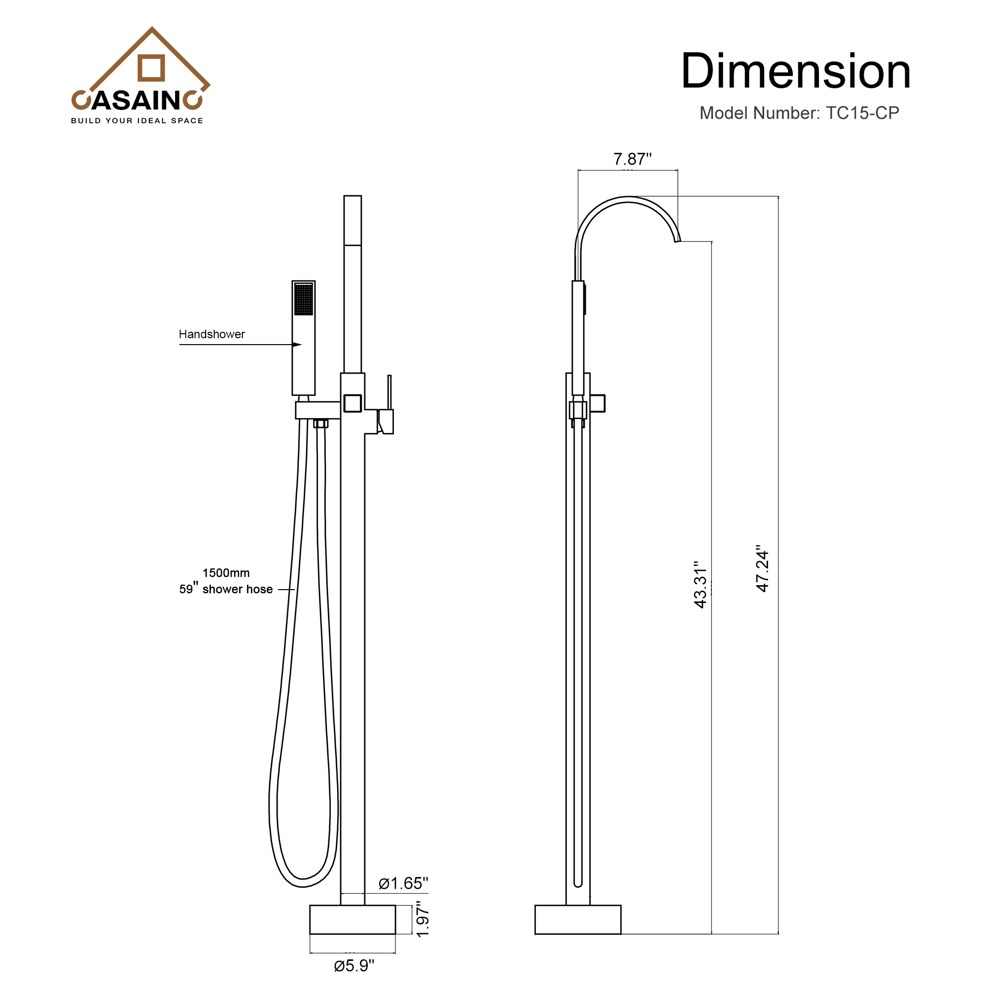 Single-Handle Floor-Mounted Bathtub Faucet High Flow Bathroom Tub Filler with Hand Shower, Brushed Nickel/Matte Black/Chrome