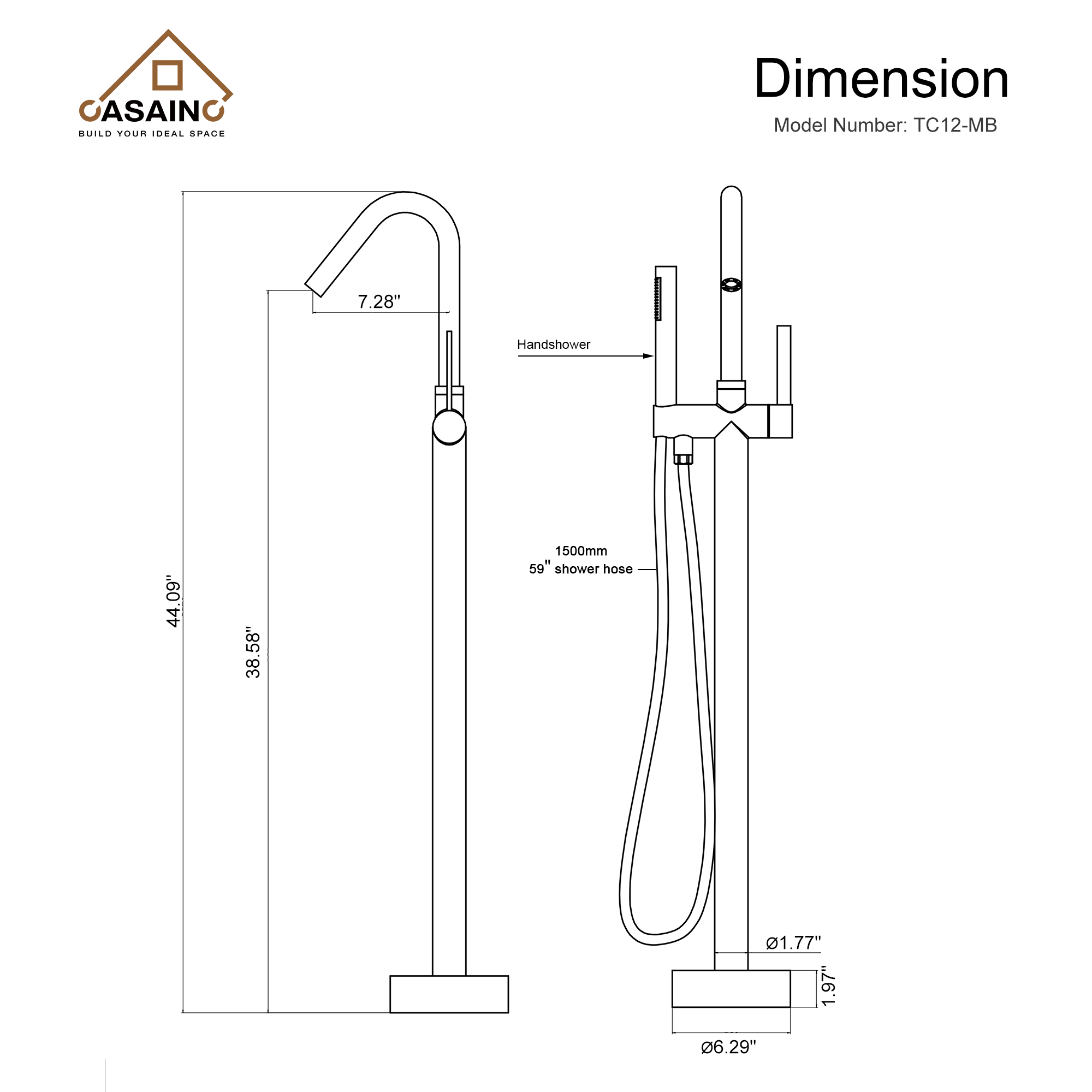 Freestanding Bathtub Faucet with Hand Shower, 360-Degree Swivel Spout, 2.5 GPM High Flow Rate Brushed Brass
