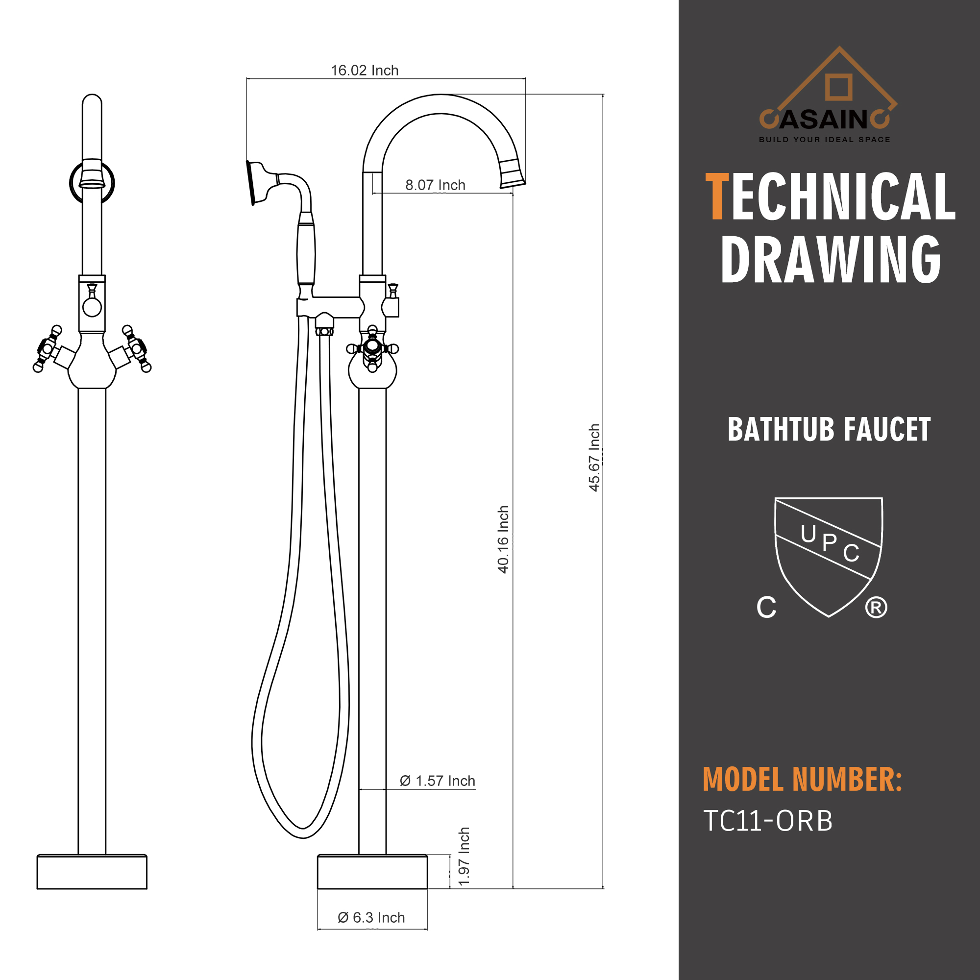 Vintage 2-Handle Floor-Mount Buthtub Freestanding Roman Tub Faucet in Brushed Brass