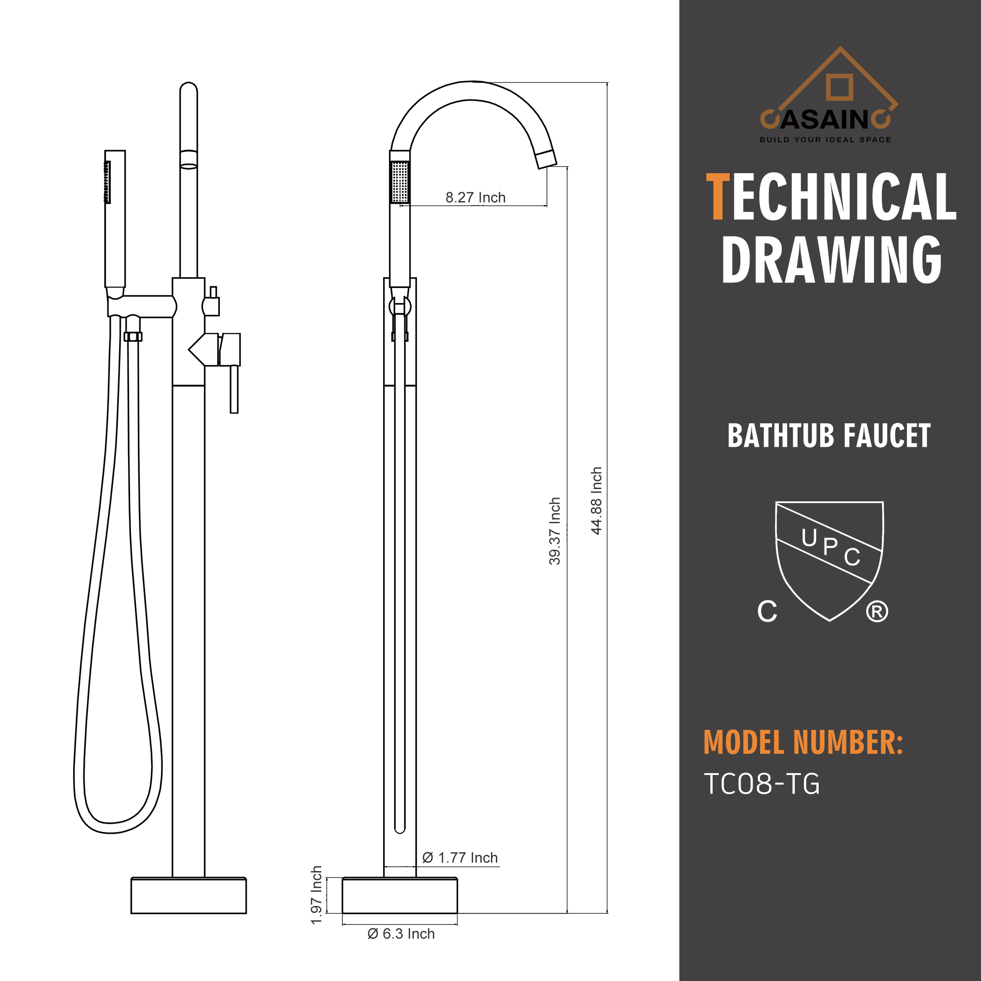 Single-Handle Floor Mounted Claw Foot Freestanding Tub Faucet in Titanium Gold