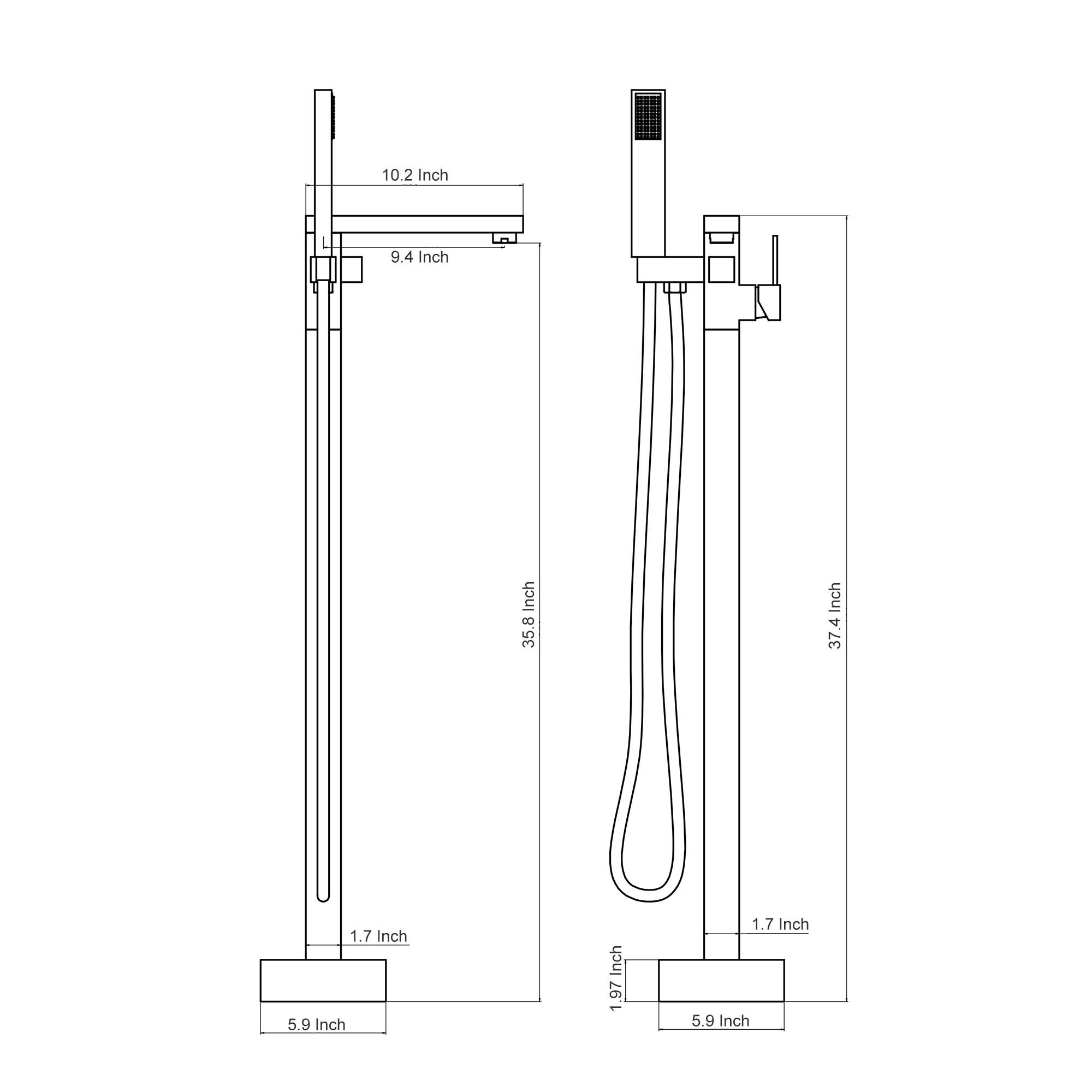 Tub Filler Freestanding Bathtub Faucet Stand Alone Floor Mount Tub Faucet Bathtub Filler with Hand Shower and Swivel Spout, CUPC Certification, 2.7 GPM High Flow Rate