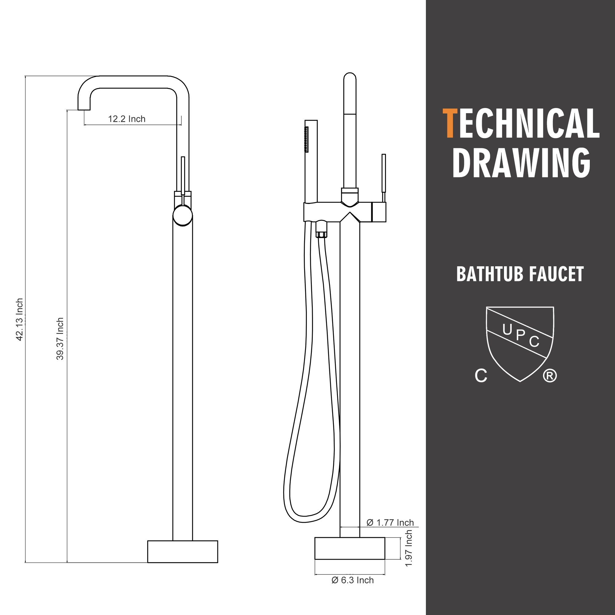 Waterfall Freestanding Bathtub Faucet with Hand Shower and Swivel Spout