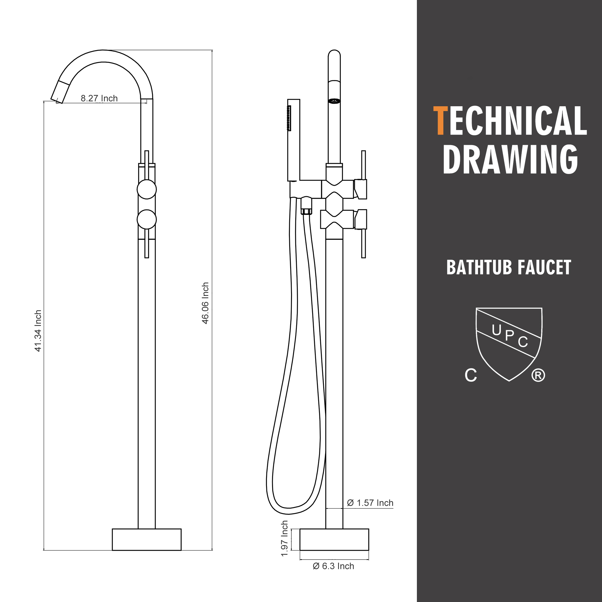 2-Handle Residentail Freestanding Bathtub Faucet with Hand Shower in Chrome