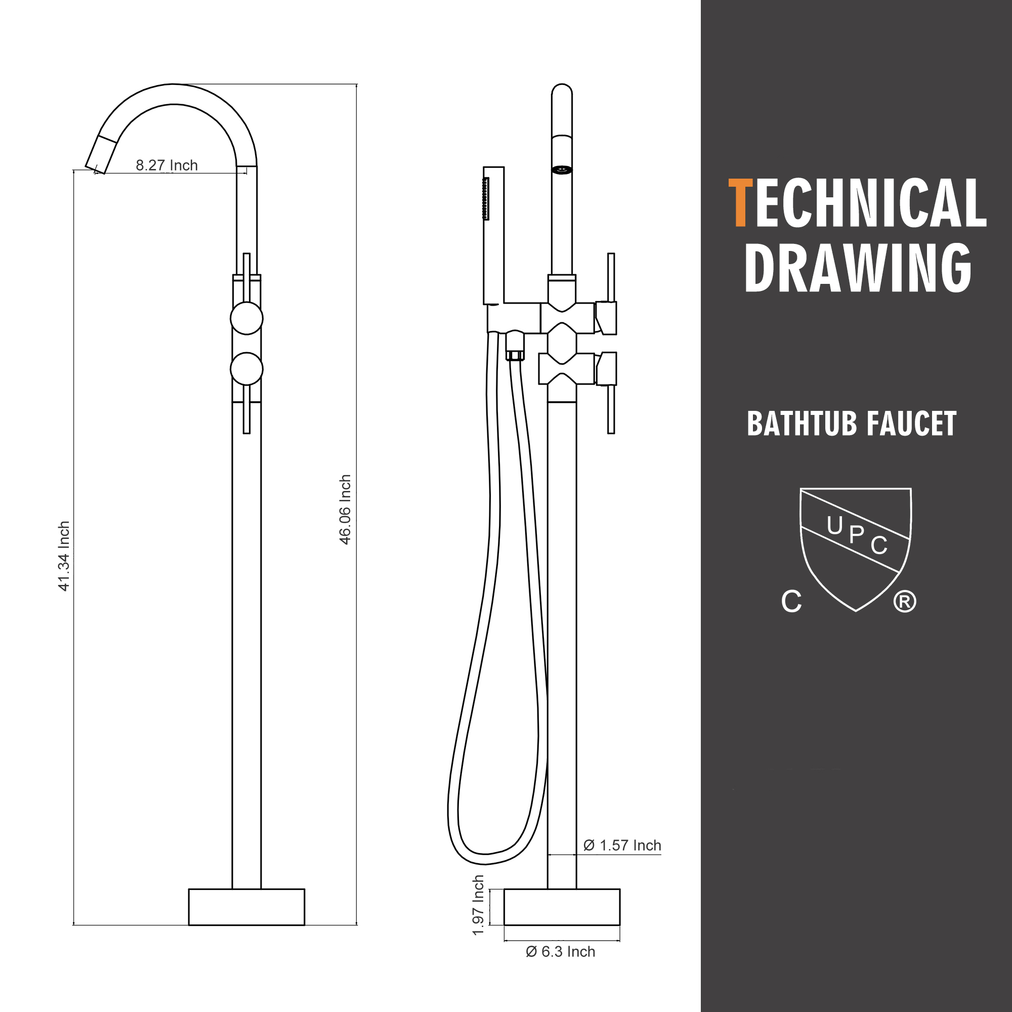 2-Handle Residentail Freestanding Bathtub Faucet with Hand Shower in Chrome